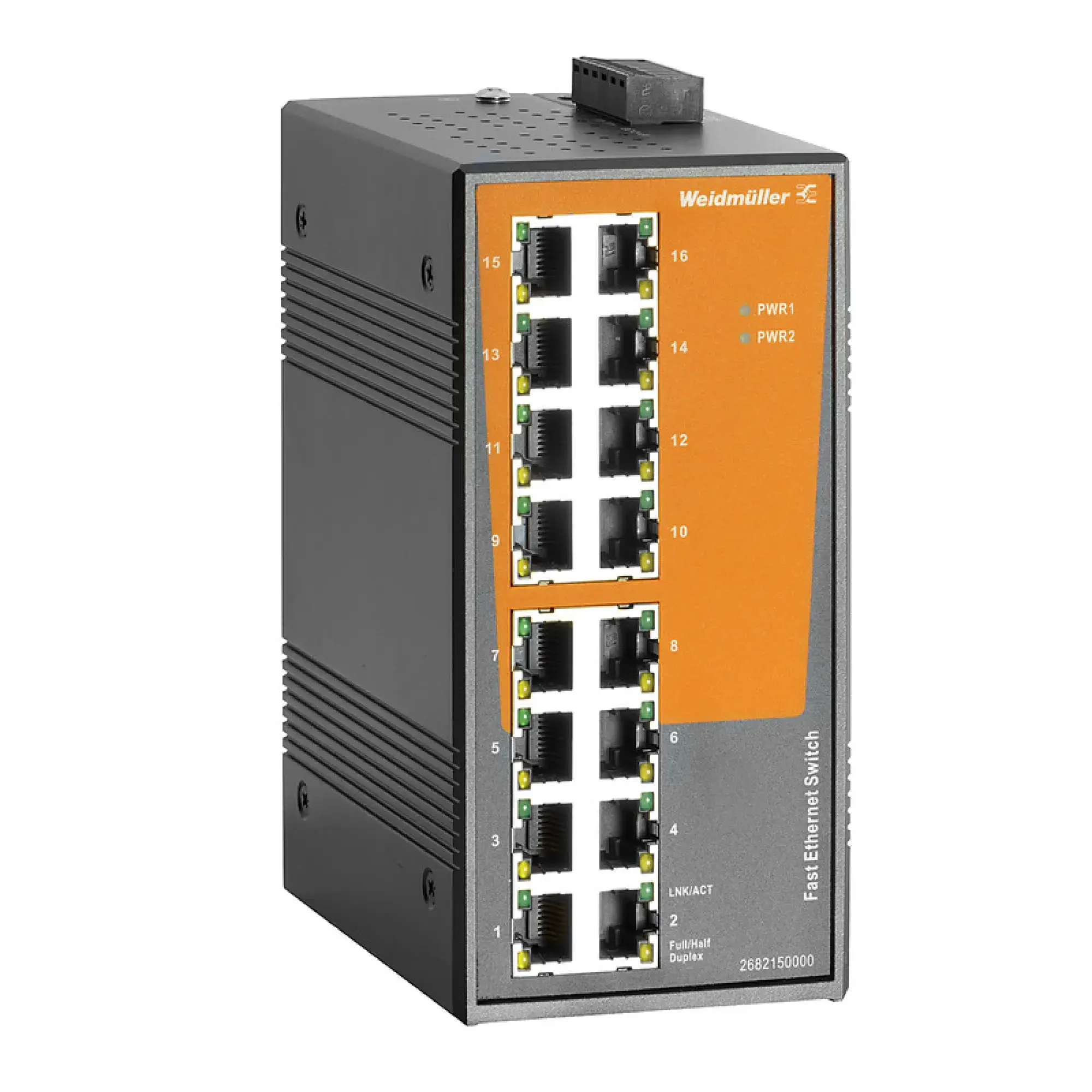 Weidmüller 2682150000 Network switch (unmanaged), unmanaged, Fast Ethernet, Number of ports: 16x RJ45, -40 °C...75 °C, IP30 (img_001)