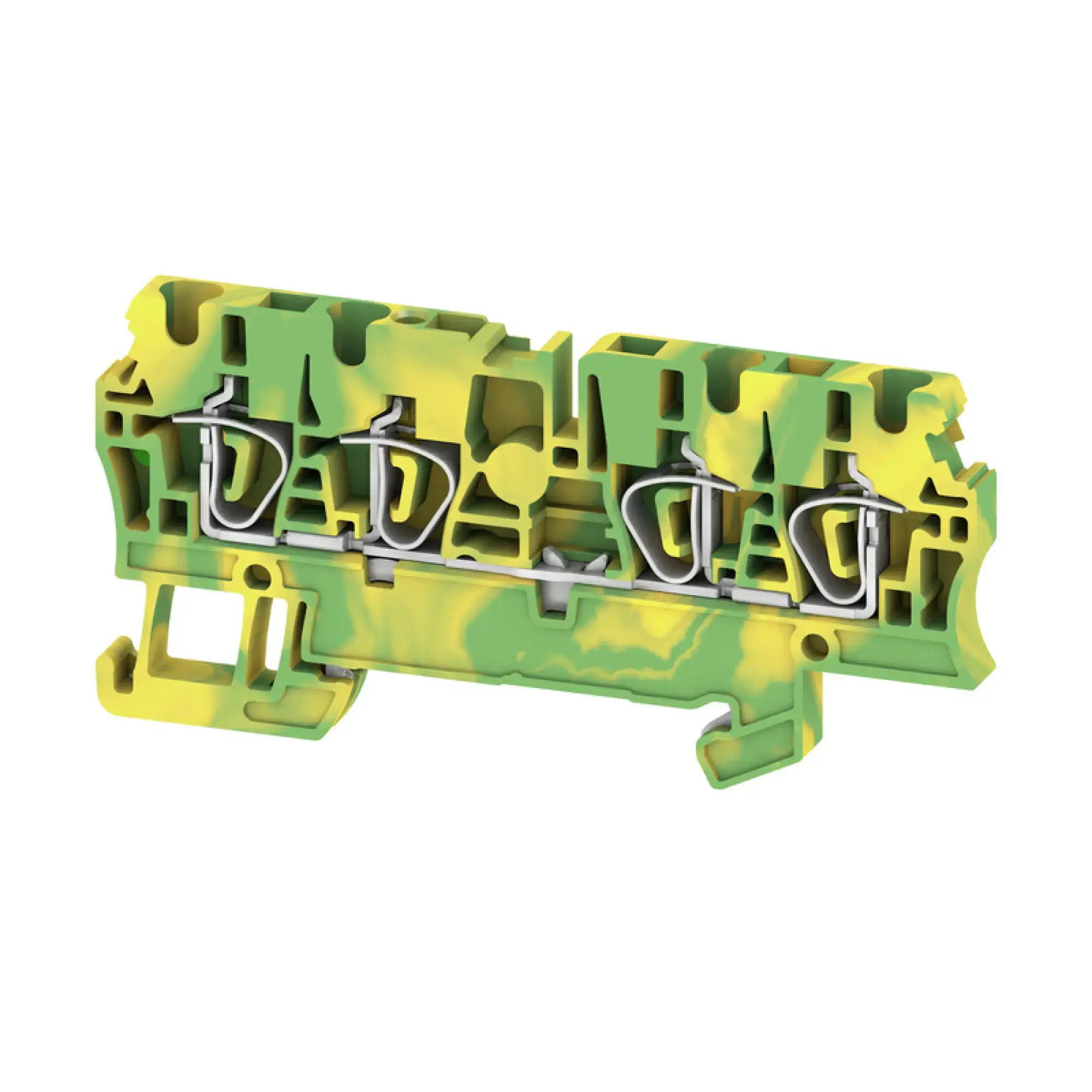 Weidmüller 1608660000 PE terminal, Tension-clamp connection, Green/yellow, 2.5 mm², 800 V, Number of connections: 4, Number of levels: 1, TS 35, V-0, Wemid (img_001)