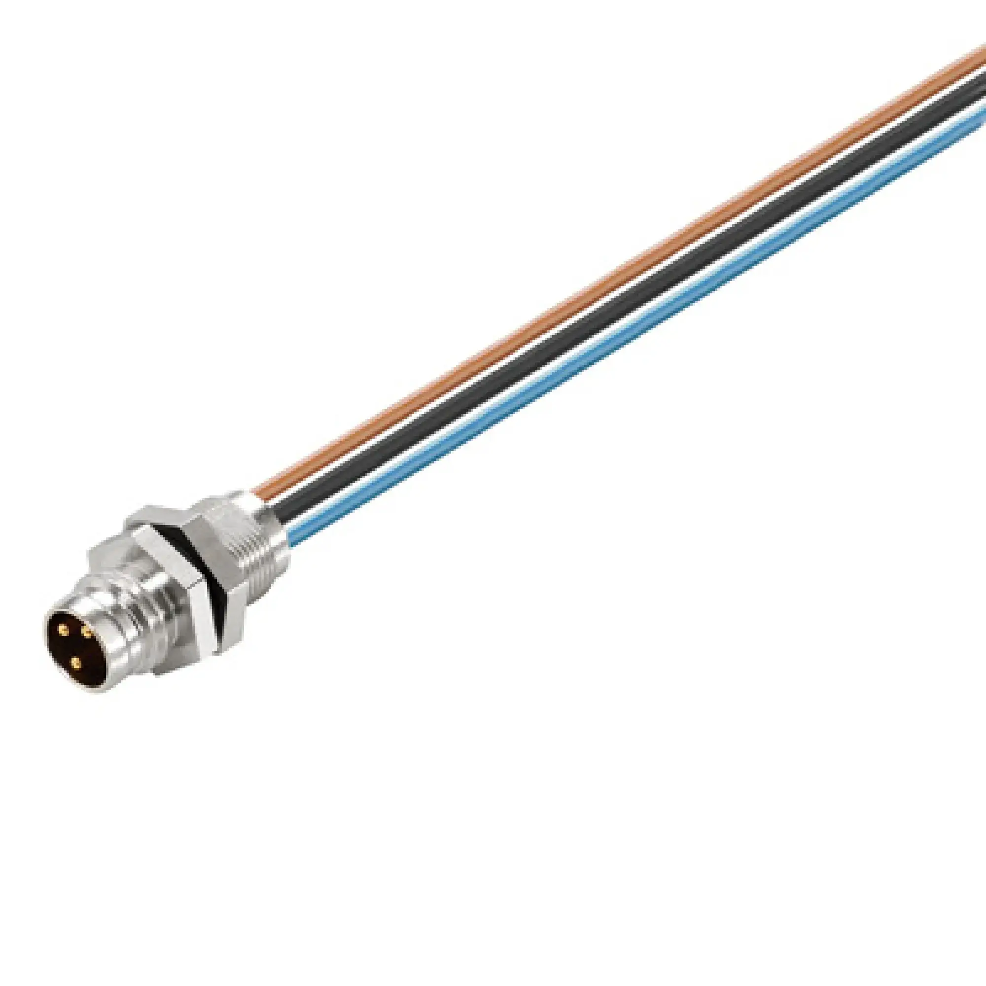 Weidmüller 1078730000 Round plug ,Built-in (with cable), Pin, M8 thread, Number of poles: 3, 0.5 m, Cable glands: M 8, 0.25 mm², PVC (img_001)