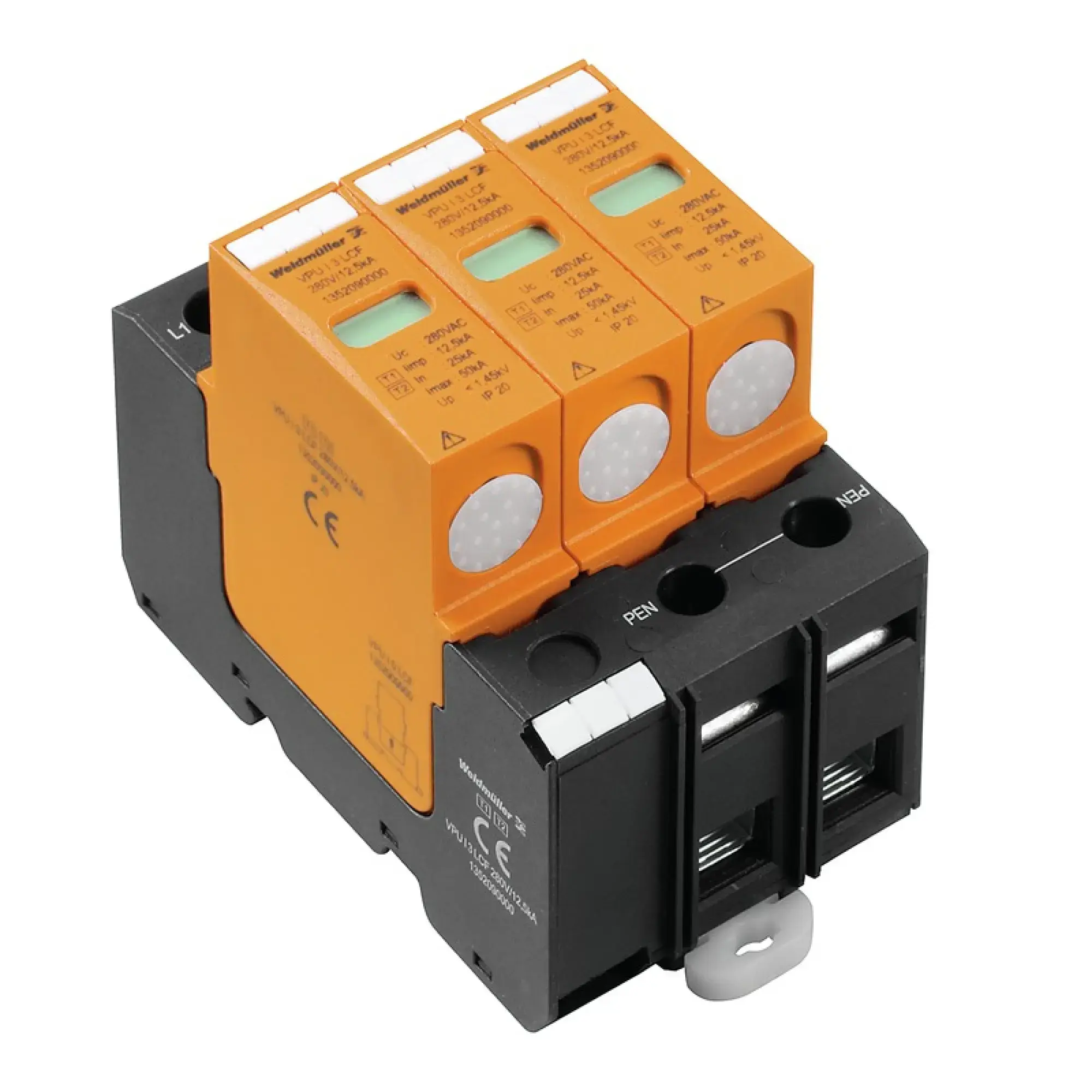 Weidmüller 1352090000 Surge voltage arrester  (power supply systems), without telecomm. contact, Leakage-current-free, Type I + II, Low voltage network: TN-C, III, IV, AC, (img_001)