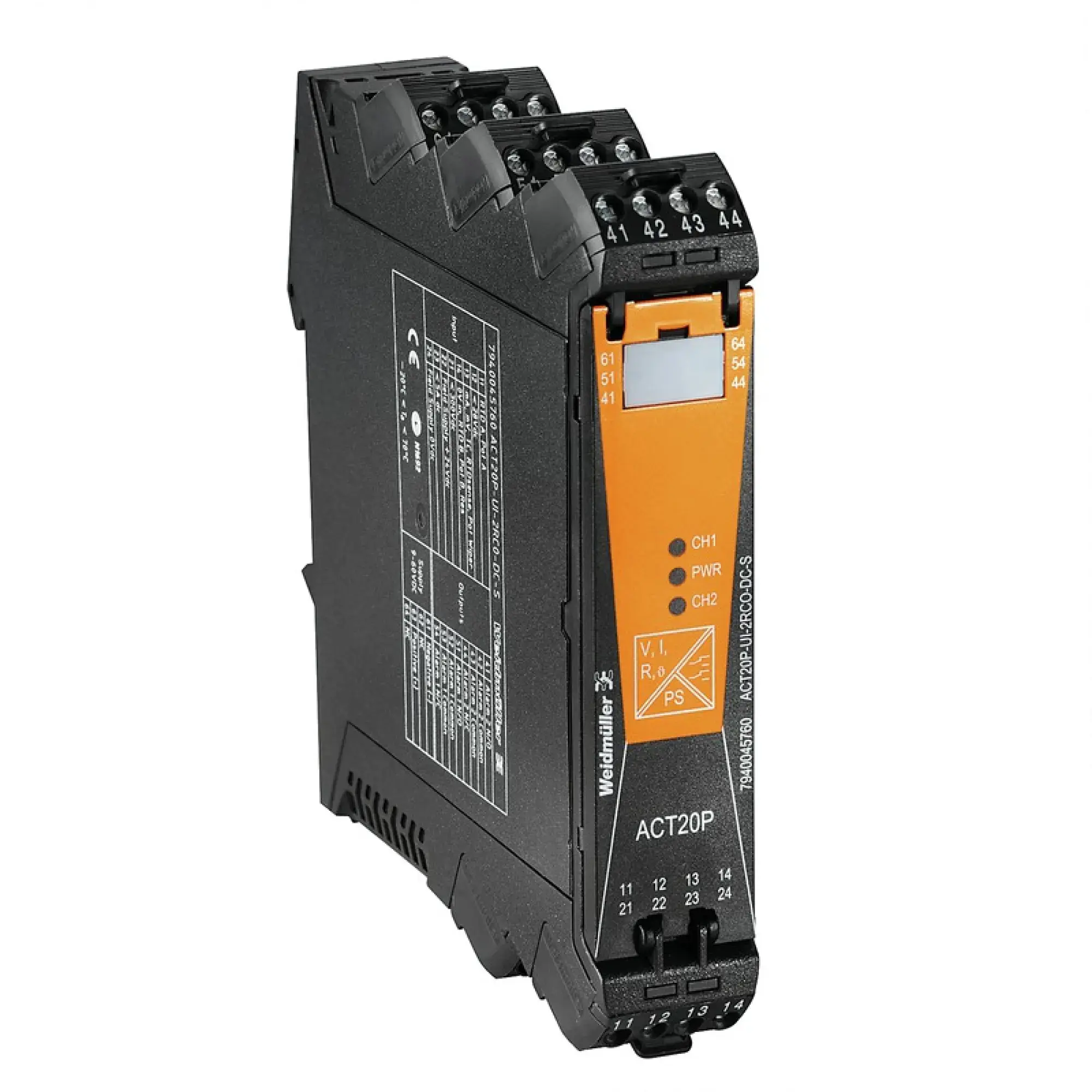 Weidmüller 7940045760 Limit value monitoring, Input: temperature, R, U, I, Relay output, 24 V DC power supply, Input : universal U, I, R,ϑ, Output : 2 x relays (img_001)