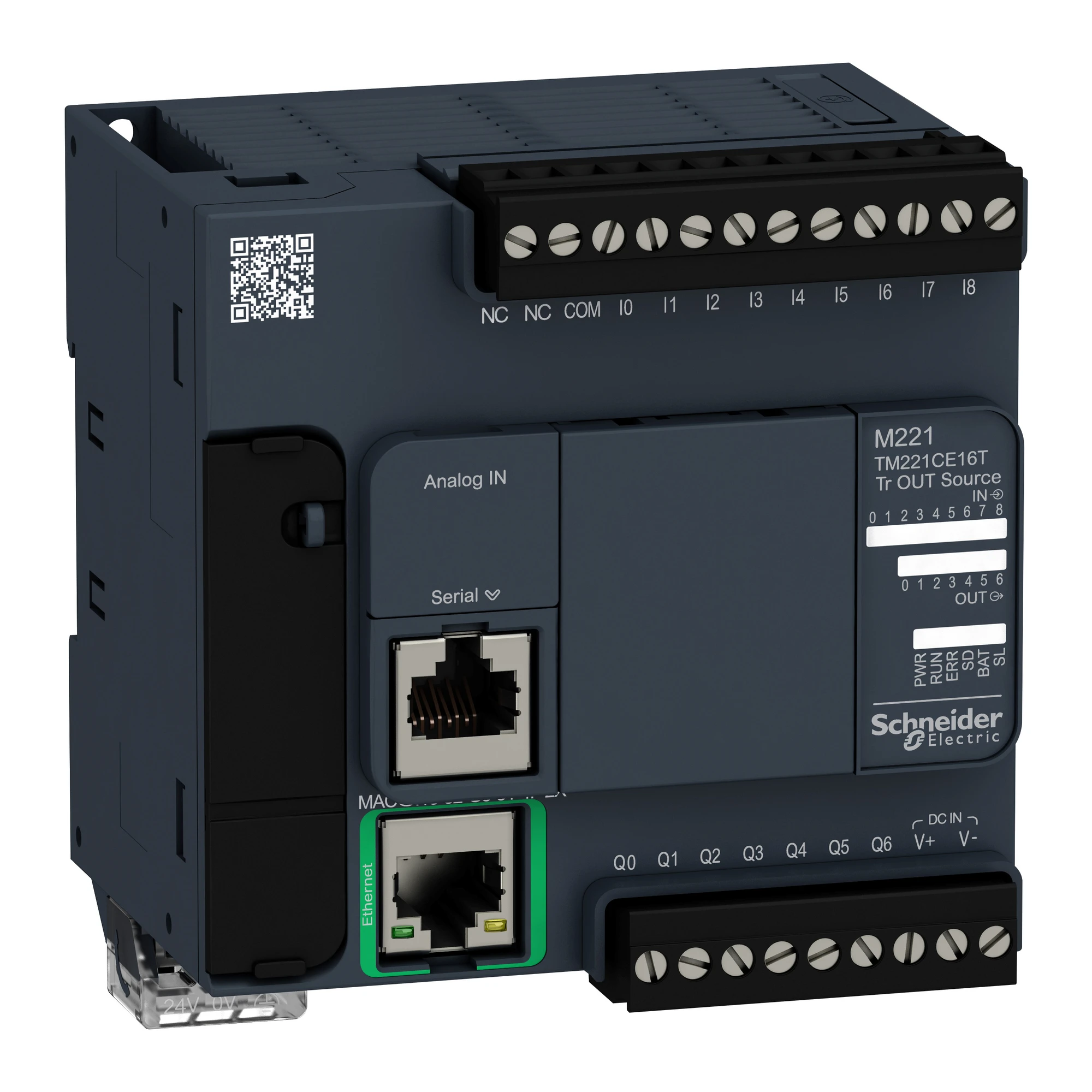 Schneider Electric TM221CE16T PLC Control, Modicon M221, Compact format, 16 I/O, Ethernet, Modbus, 24 VDC, Source Transistor, Screw terminals (img_001)