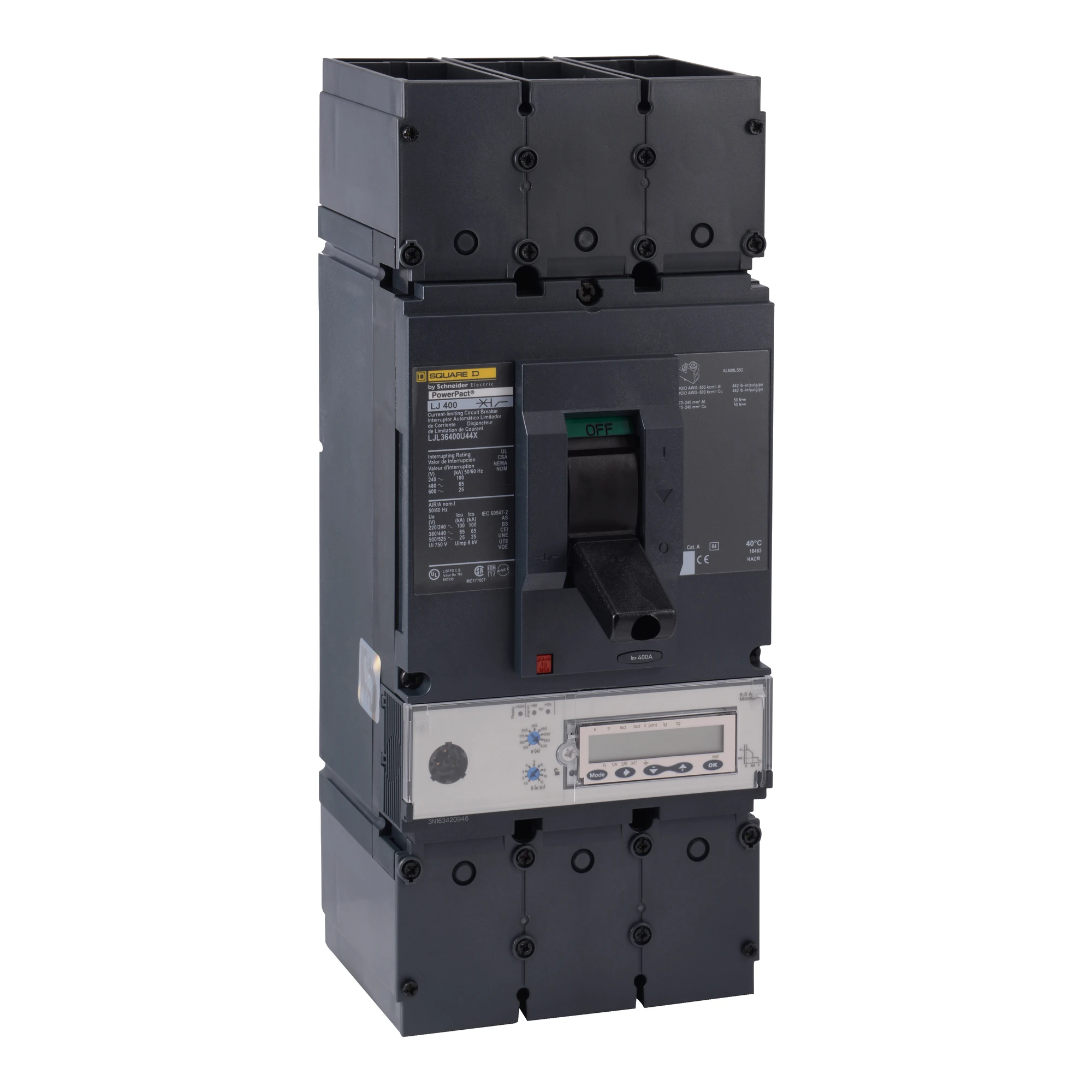 Schneider Electric LJL36400U44X Circuit breaker, PowerPact L, device mounting, Micrologic 6.3A, 400A, 3-pole, 25 kA, 600 VAC, 80% rated power (img_001)