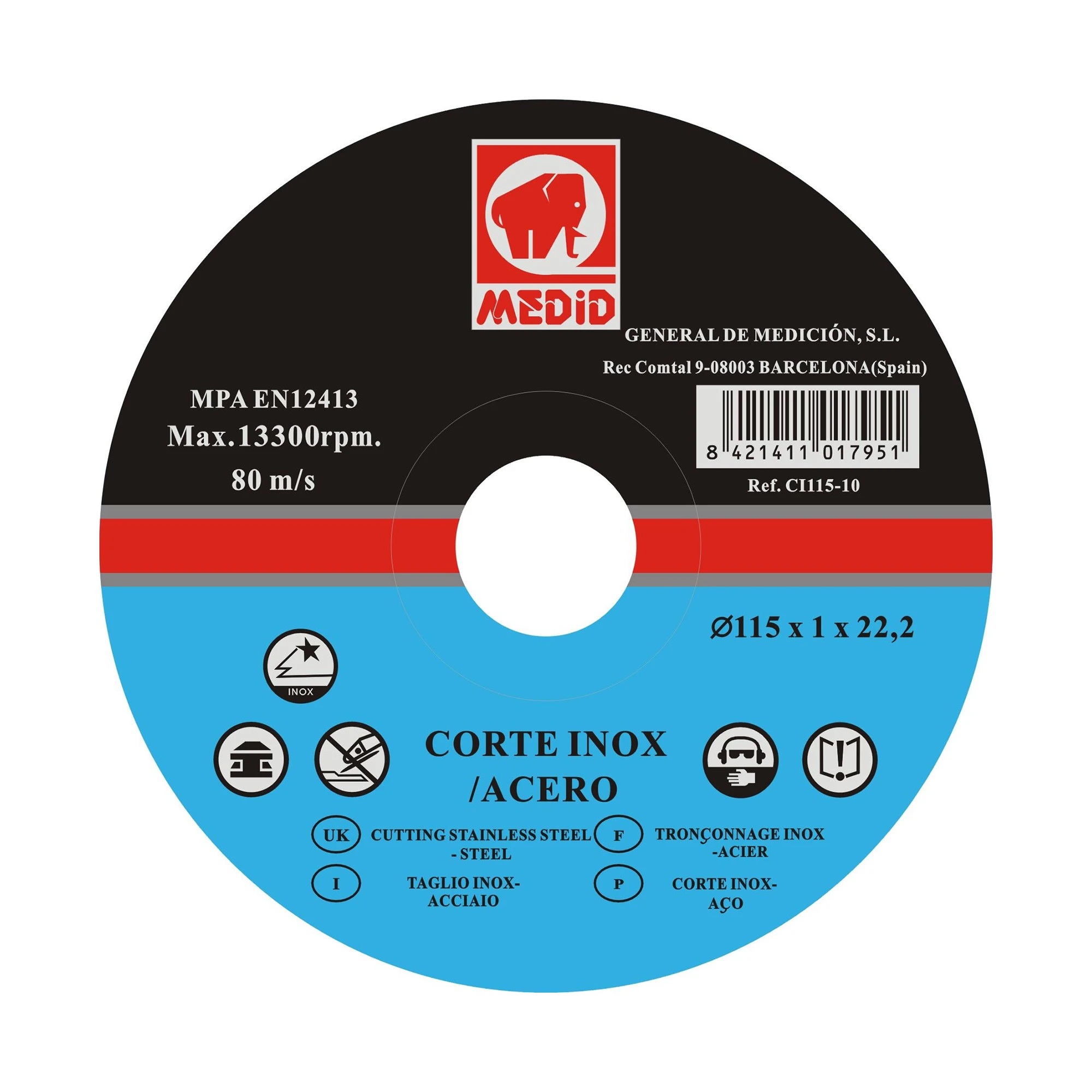 MEDID CI11510 Steel and stainless steel cutting discs for angle grinders diameter ext.115 mm- thickness 1 mm (img_001)