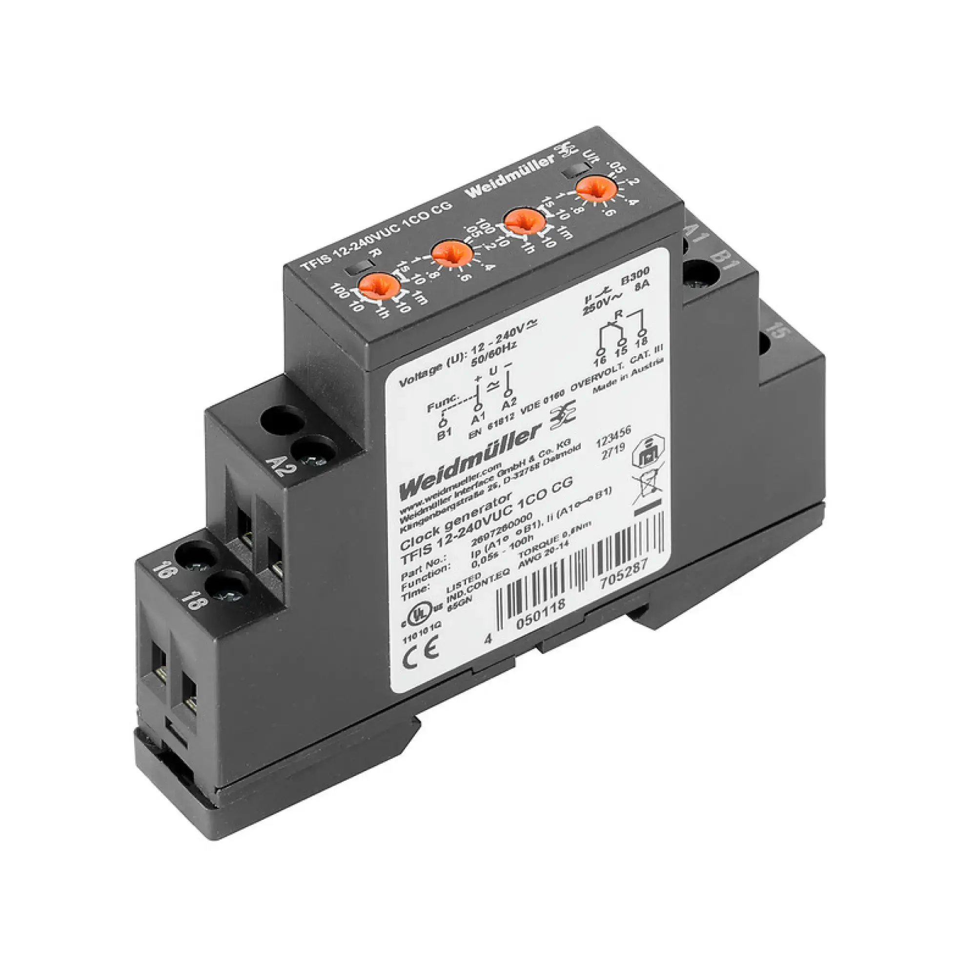 Weidmüller 2697260000 Timing relay, 12...240 V UC -10 % / +10 %, 1 CO contact (AgNi) , 8 A, Screw connection (img_001)