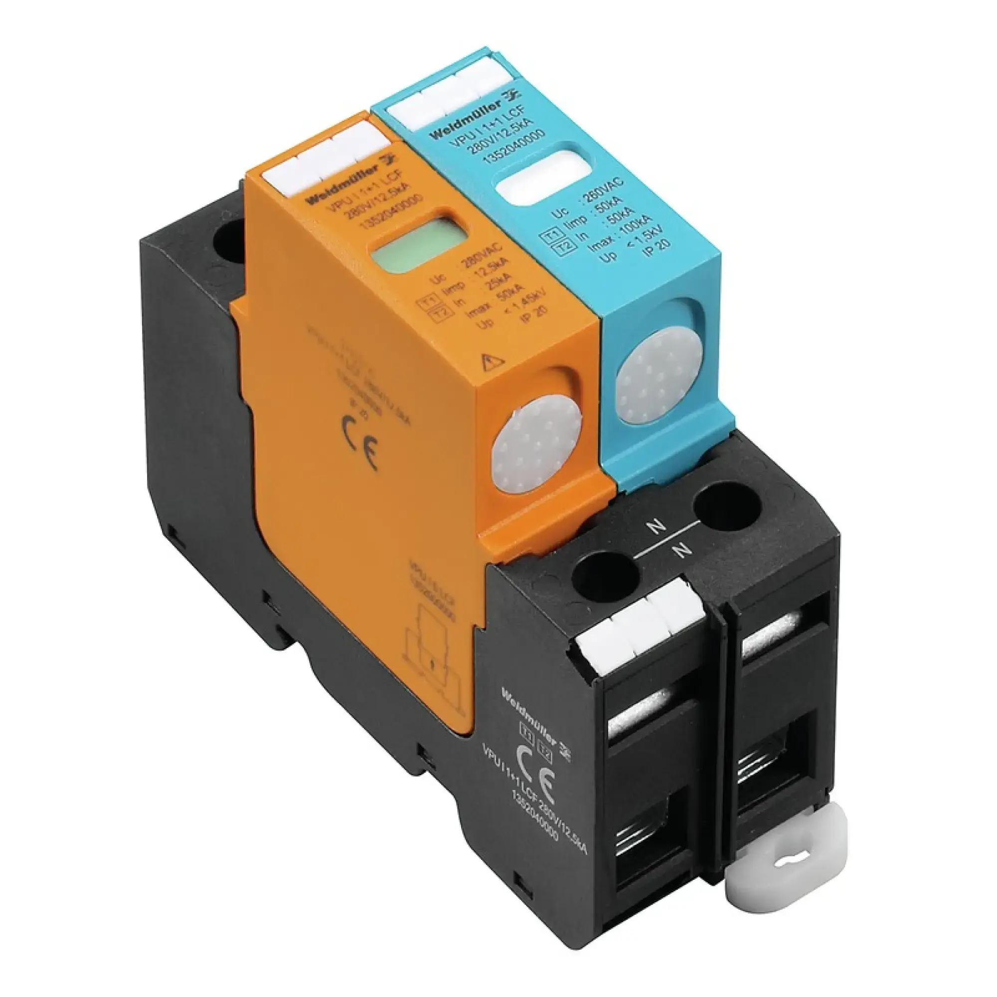 Weidmüller 1352040000 Surge voltage arrester  (power supply systems), without telecomm. contact, Leakage-current-free, Type I + II, Low voltage network: TN, IT with N, IT w (img_001)
