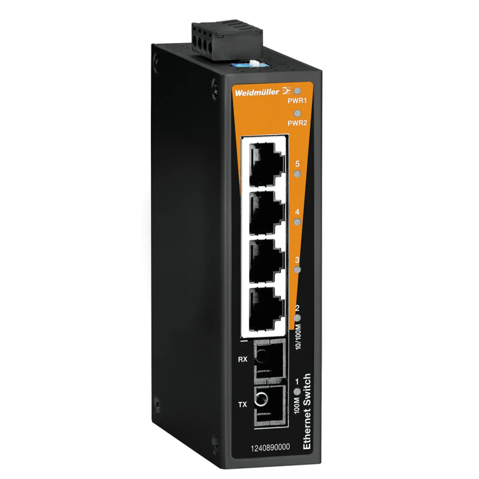 Weidmüller 1240890000 Network switch (unmanaged), unmanaged, Fast Ethernet, Number of ports: 4 x RJ45, 1 * SC Multi-mode, -10 °C...60 °C, IP30 (img_001)