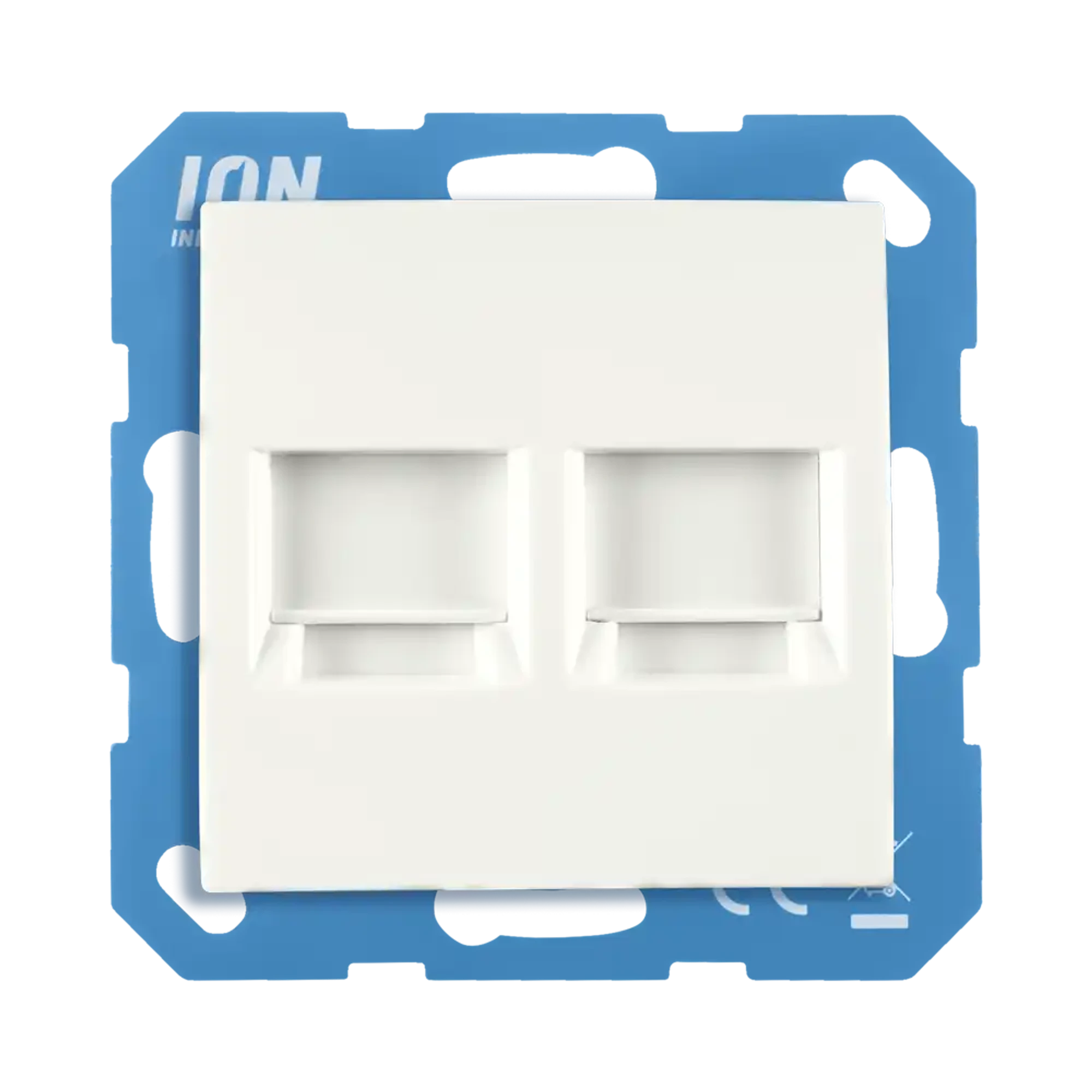 ION INDUSTRIES 13.302.015 Modular Jack 2-gang with Central Plate E1 Matt Alpine White (img_001)