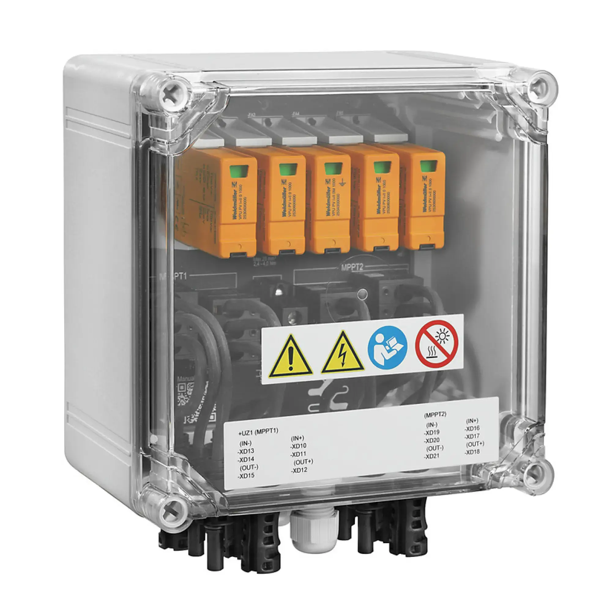Weidmüller 2866360000 Combiner Box (Photovoltaik), 1100 V, 2 MPP's, 2 Inputs / 1 Output per MPP, Surge protection I / II, MC4-Evo 2 (img_001)