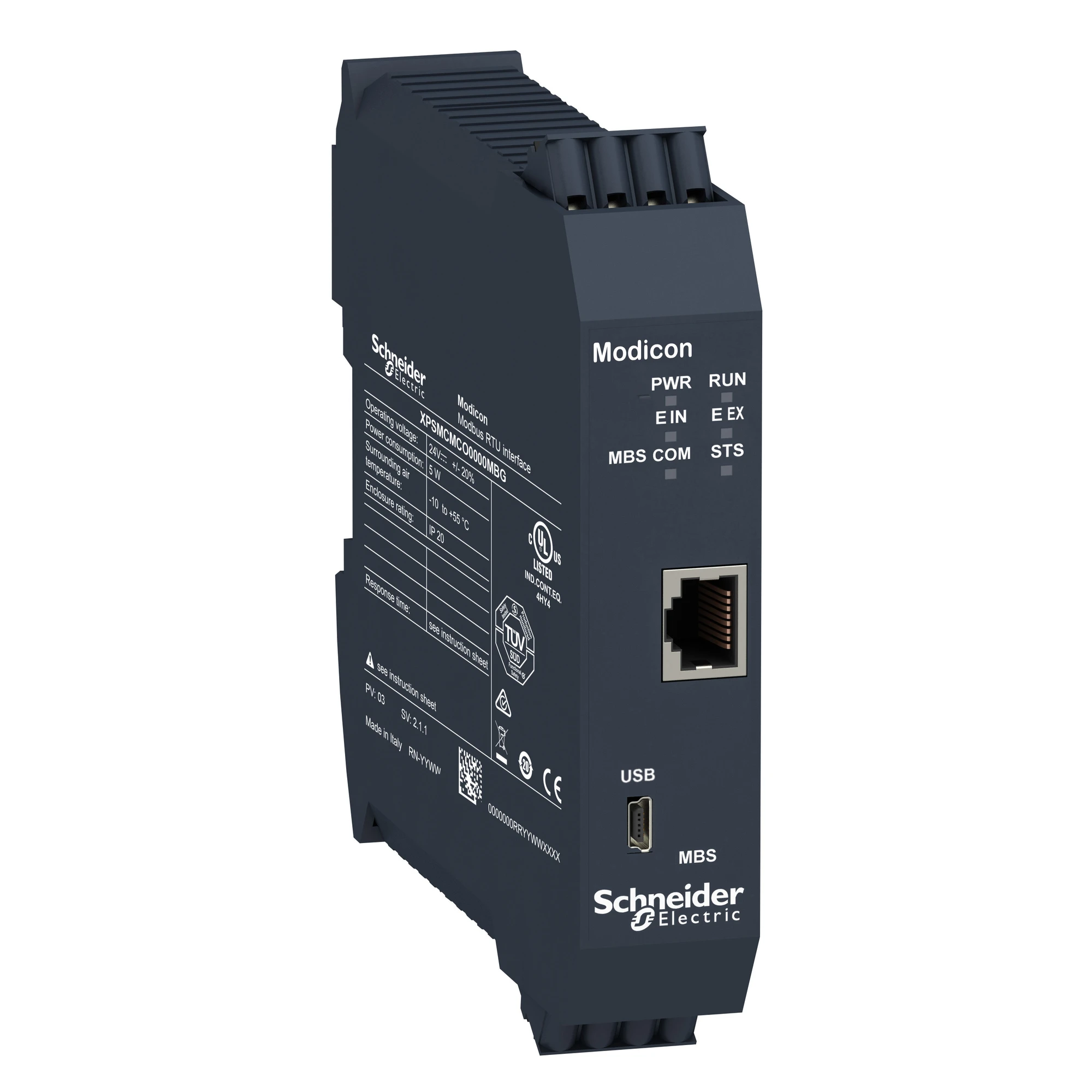 Schneider Electric XPSMCMCO0000MBG Fieldbus module Modbus Serial RTU, 1x RJ45, Modicon Safety Controller XPSMCM, Spring-loaded Terminals (img_001)