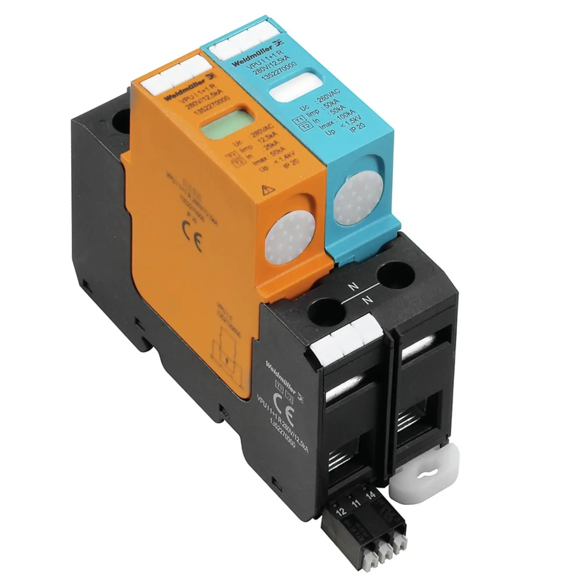 Weidmüller 1352270000 Surge voltage arrester  (power supply systems), with remote contact, Type I + II, Low voltage network: Single-phase, IT with N, IT without N, TN, TT, (img_001)