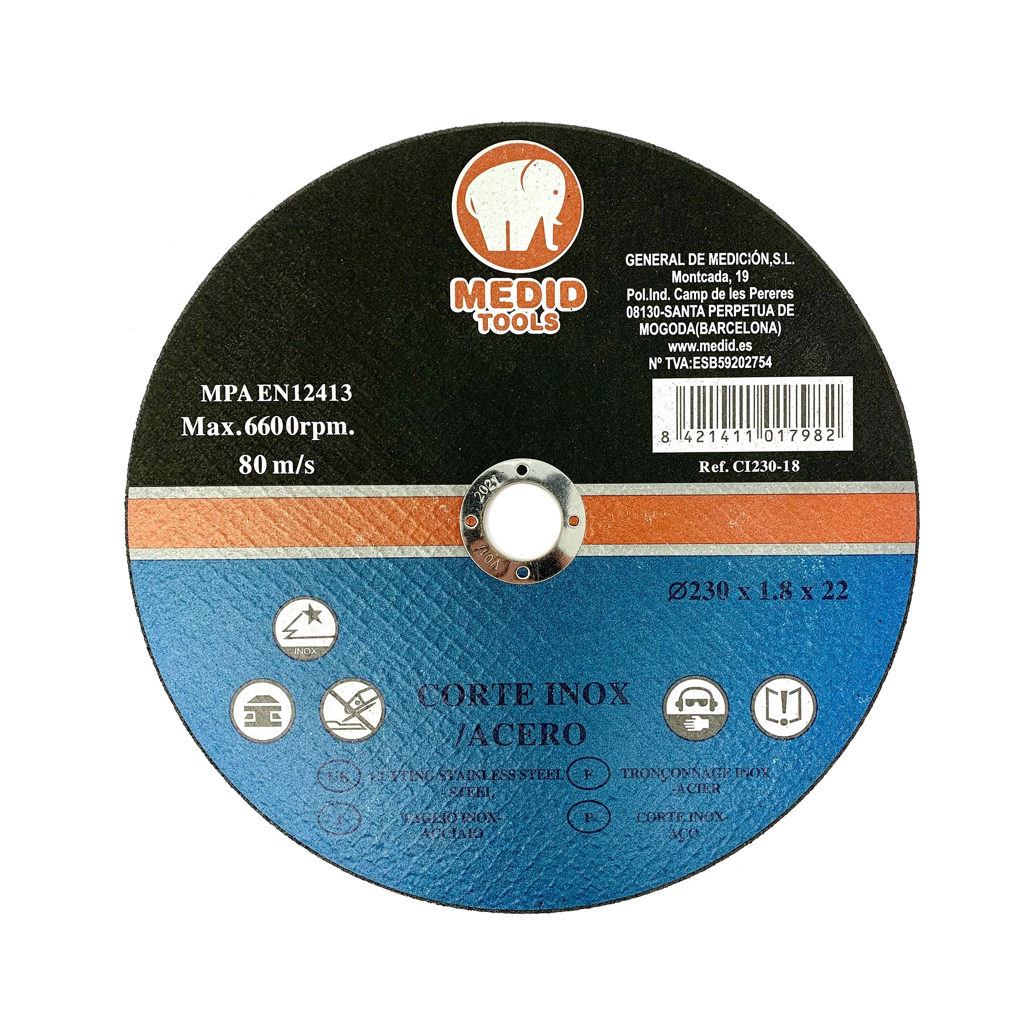 MEDID CI23018 Steel and stainless steel cut-off wheels for angle grinders diameter ext.130 mm- thickness 1.8 mm (img_001)