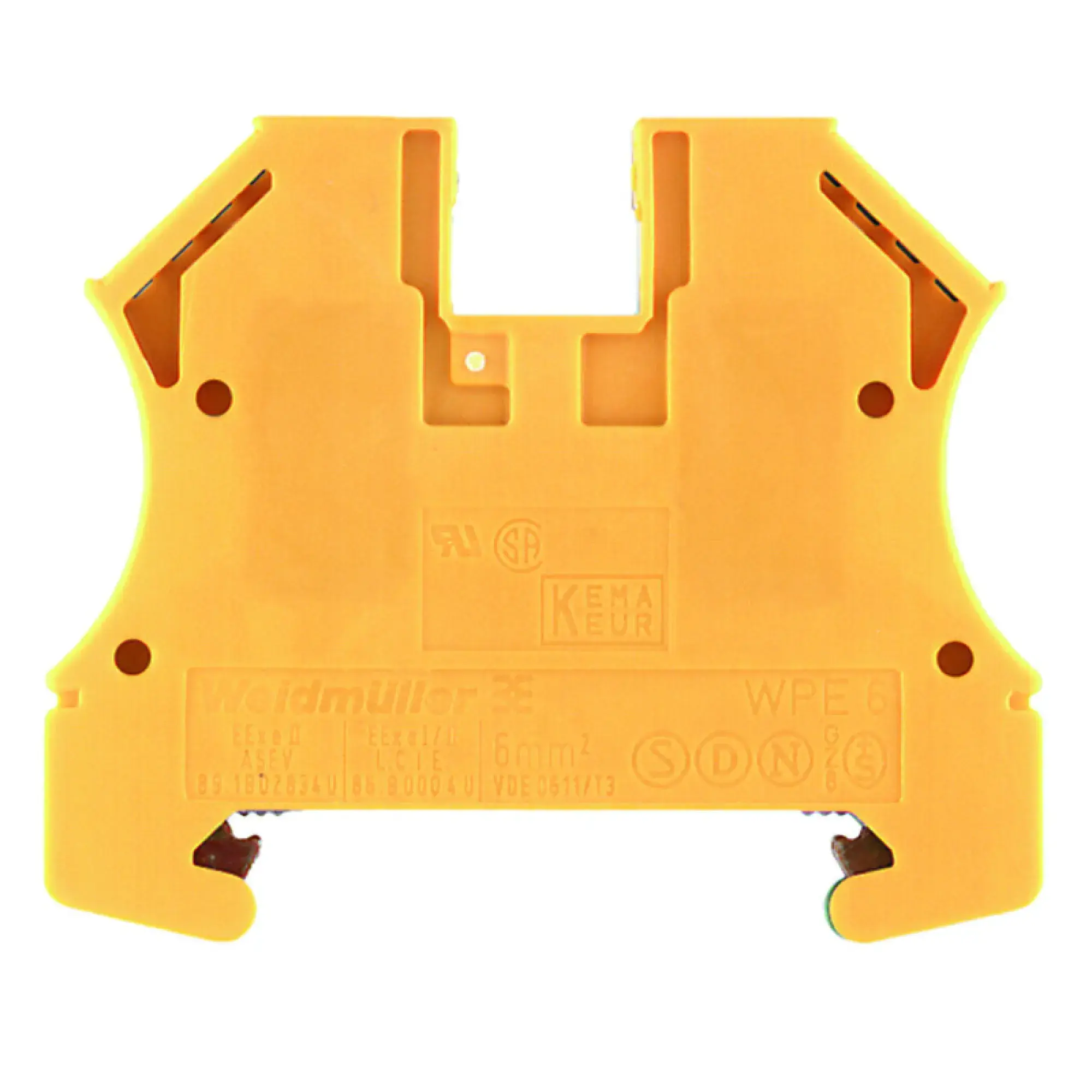 Weidmüller 1010200000 PE terminal, Screw connection, Green/yellow, 6 mm², 800 V, Number of connections: 2, Number of levels: 1, TS 35, V-0, Wemid (img_001)