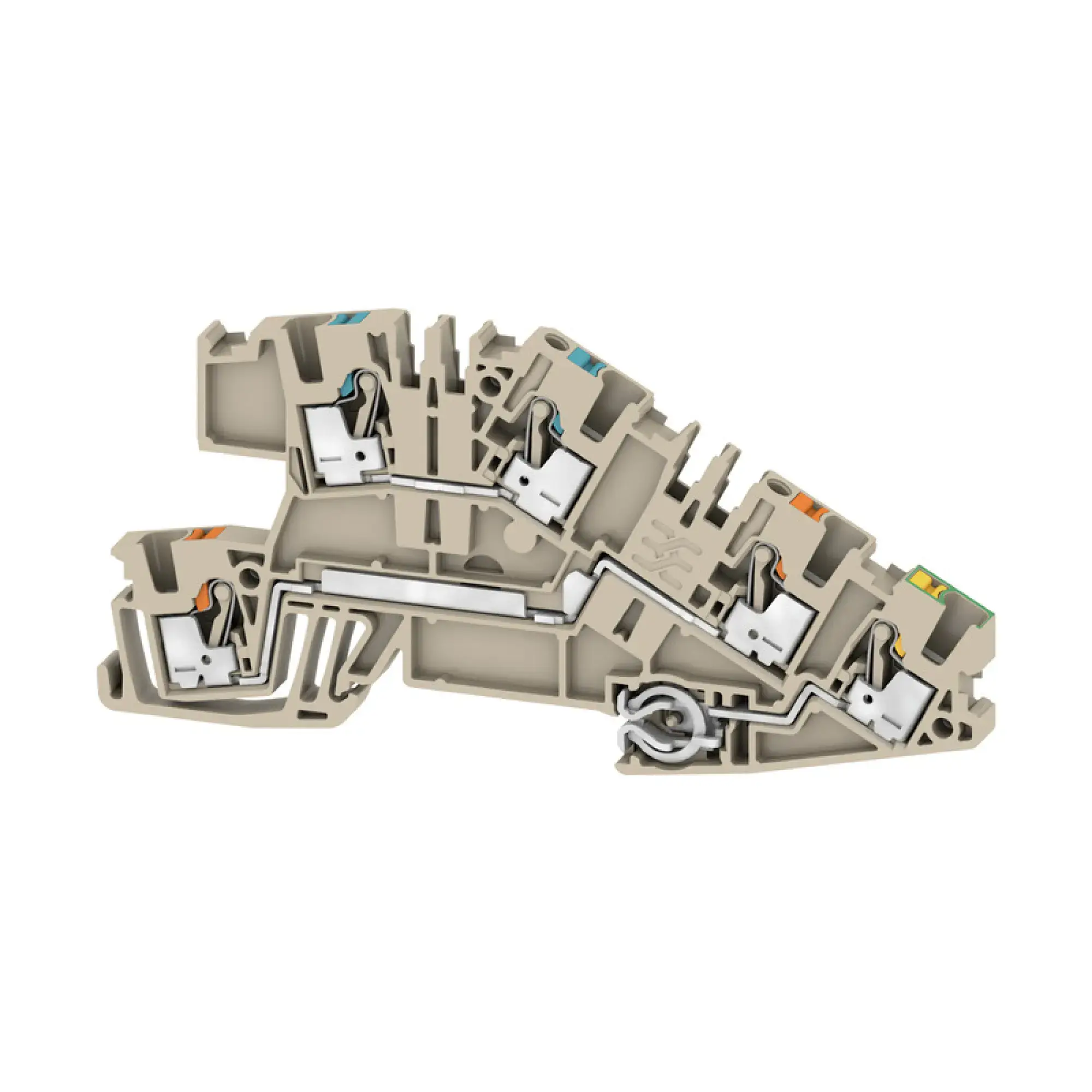Weidmüller 2668940000 Multi level installation terminal block, PUSH IN, dark beige, 2.5 mm², 24 A, 250 V, Number of connections: 5, Number of levels: 3, TS 35, V-0, Wemid (img_001)