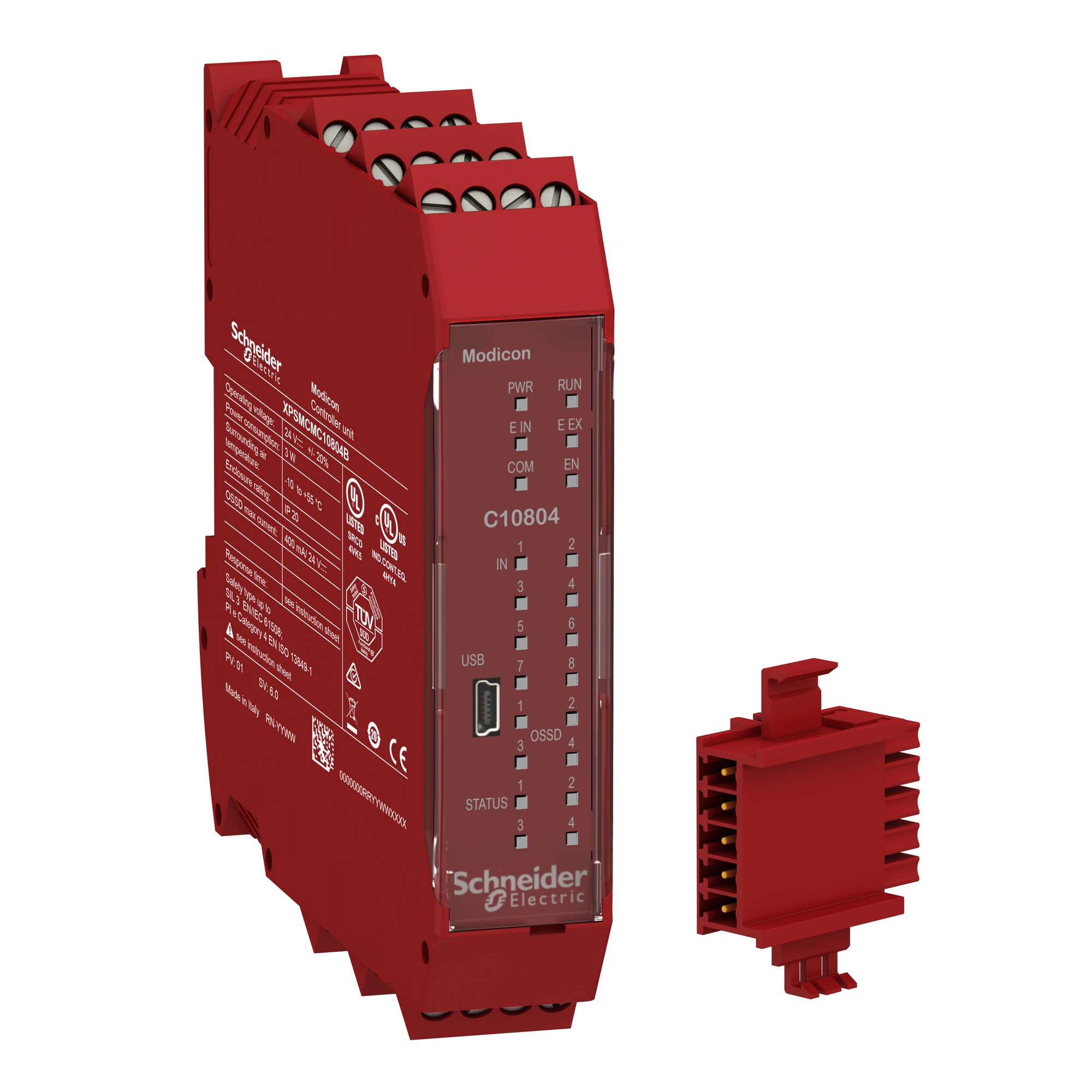 Schneider Electric XPSMCMC10804B CPU of the modular safety controller Modicon XPSMCM, V2, 8I, 4O, screw terminals, with rear panel bus connector (img_001)