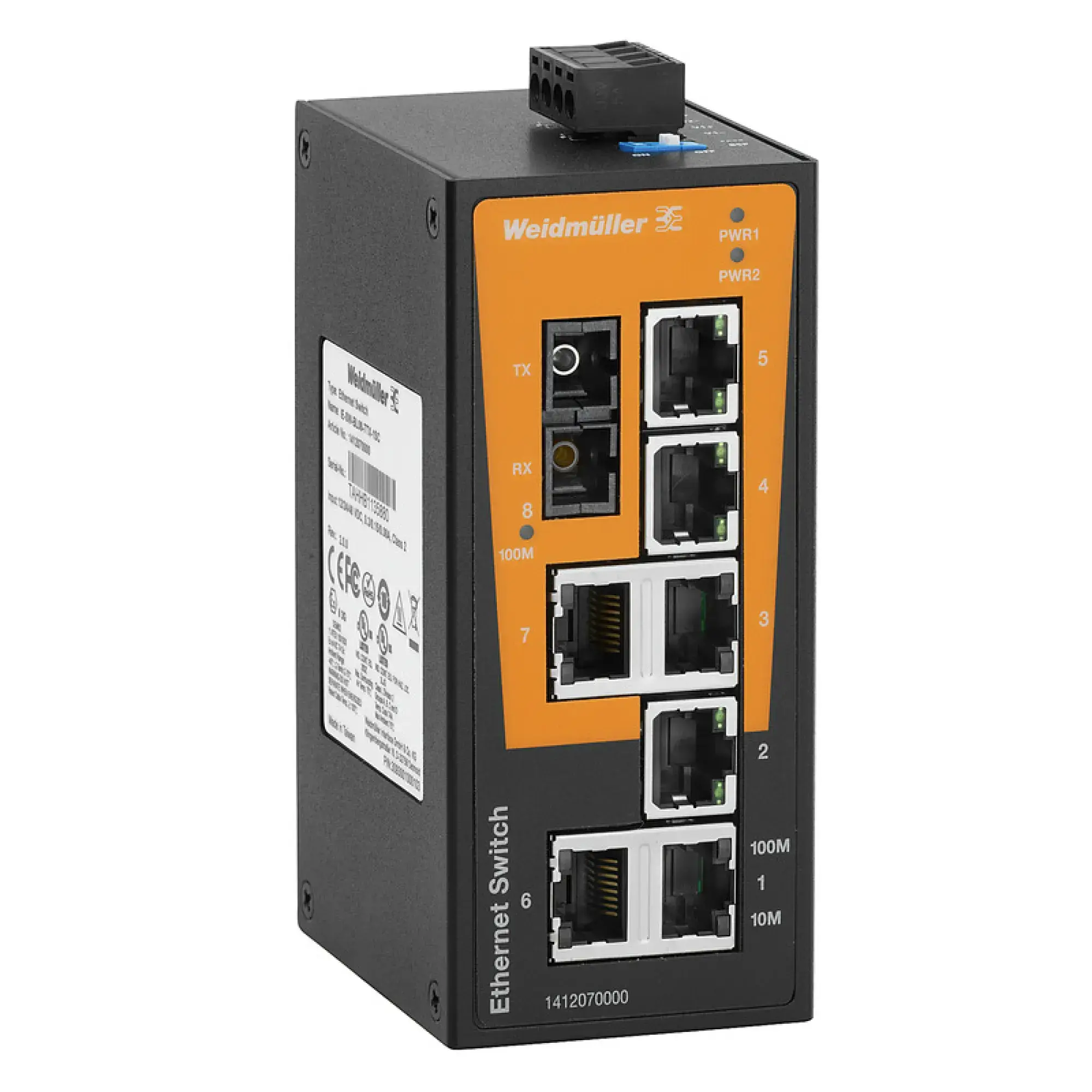 Weidmüller 1412070000 Network switch (unmanaged), unmanaged, Fast Ethernet, Number of ports: 7x RJ45, 1 * SC Multi-mode, -10 °C...60 °C, IP30 (img_001)