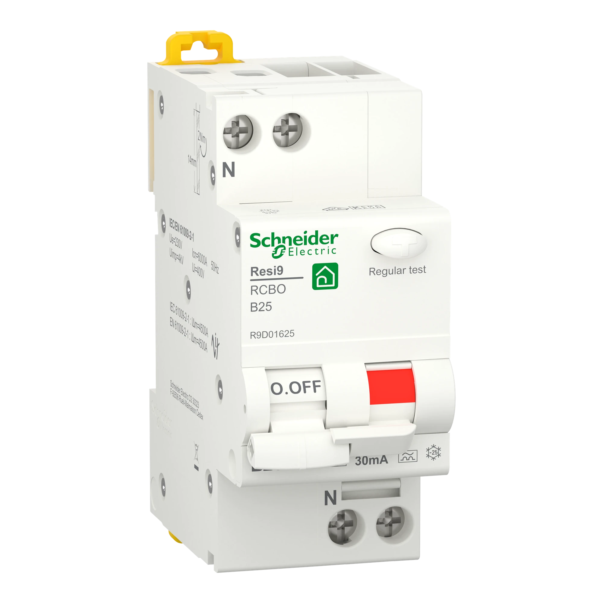 Schneider Electric R9D01625 RCBO Resi9 1P+N, 25A, B-Type, 30mA, Type A, 6kA (img_001)