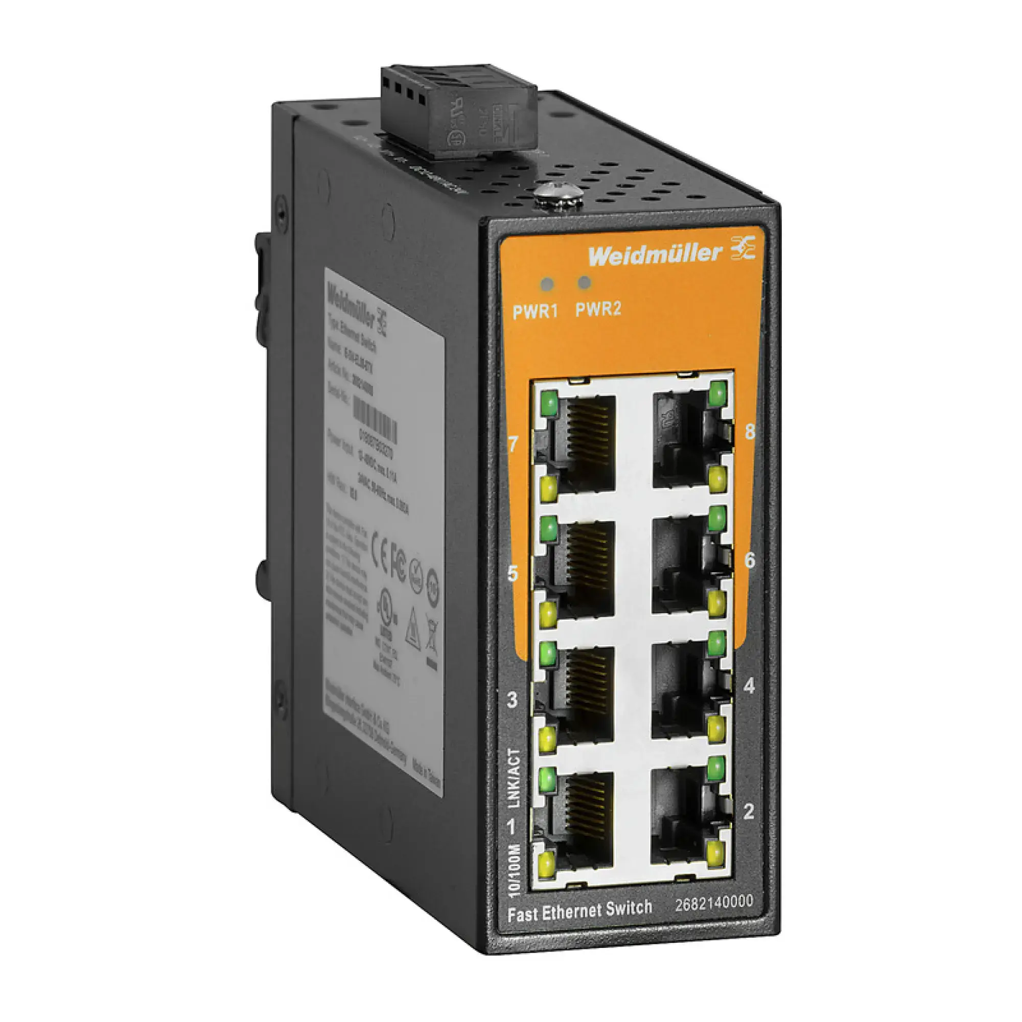 Weidmüller 2682140000 Network switch (unmanaged), unmanaged, Fast Ethernet, Number of ports: 8x RJ45, -40 °C...75 °C, IP30 (img_001)