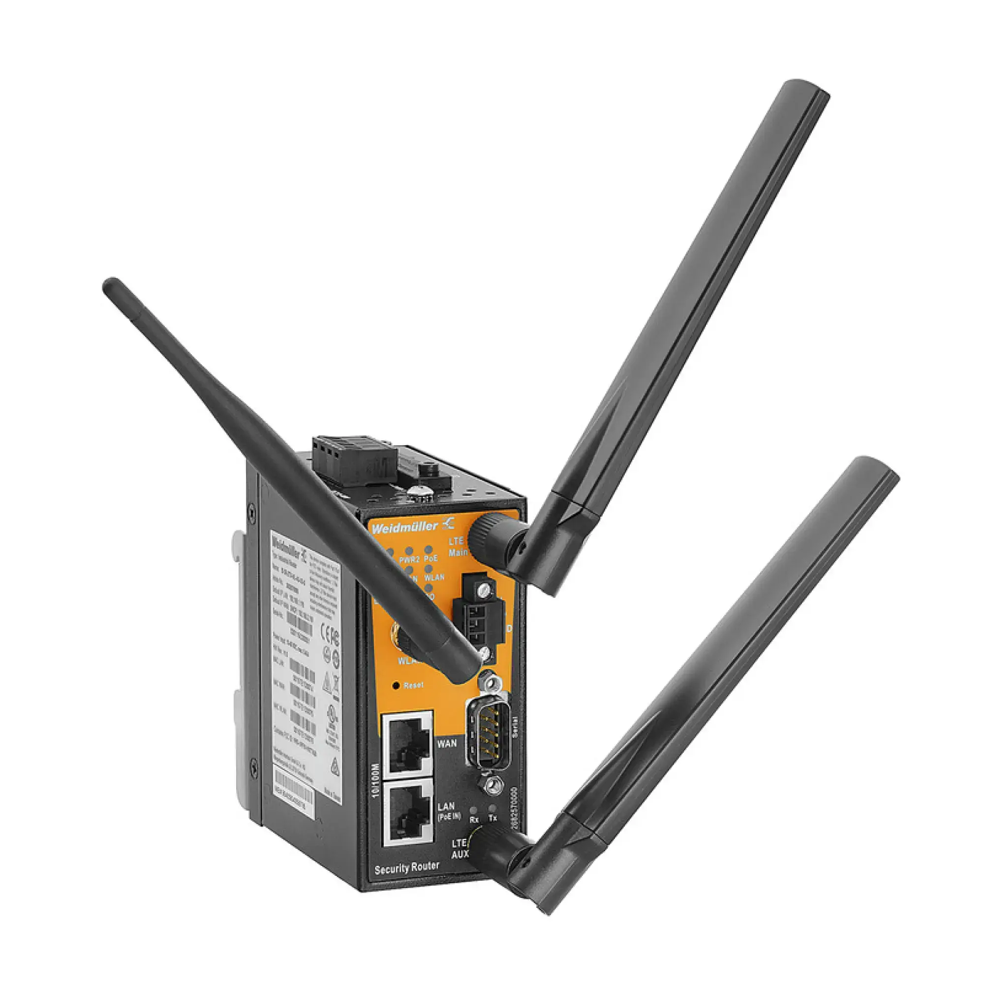 Weidmüller 2682580000 Router, with integrated multi-band modem (4G/3G), US-model, 2x RJ45 10/100BASE-T(X), 1x DB9 male for RS-232/422/485, -25 °C...70 °C (img_001)
