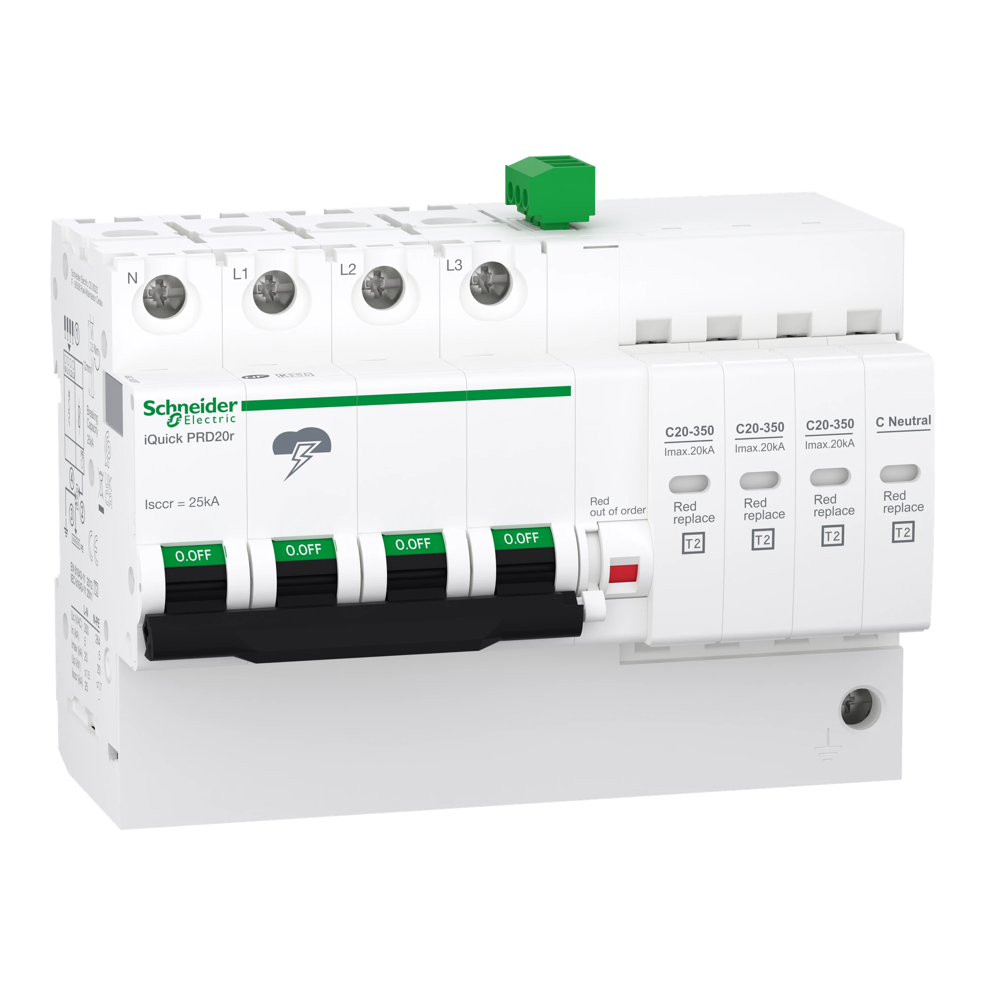Schneider Electric A9L16297 Surge Protector iQuick PRD20r, Plug-in Protection Modules 3P+N, Imax 20kA (img_001)