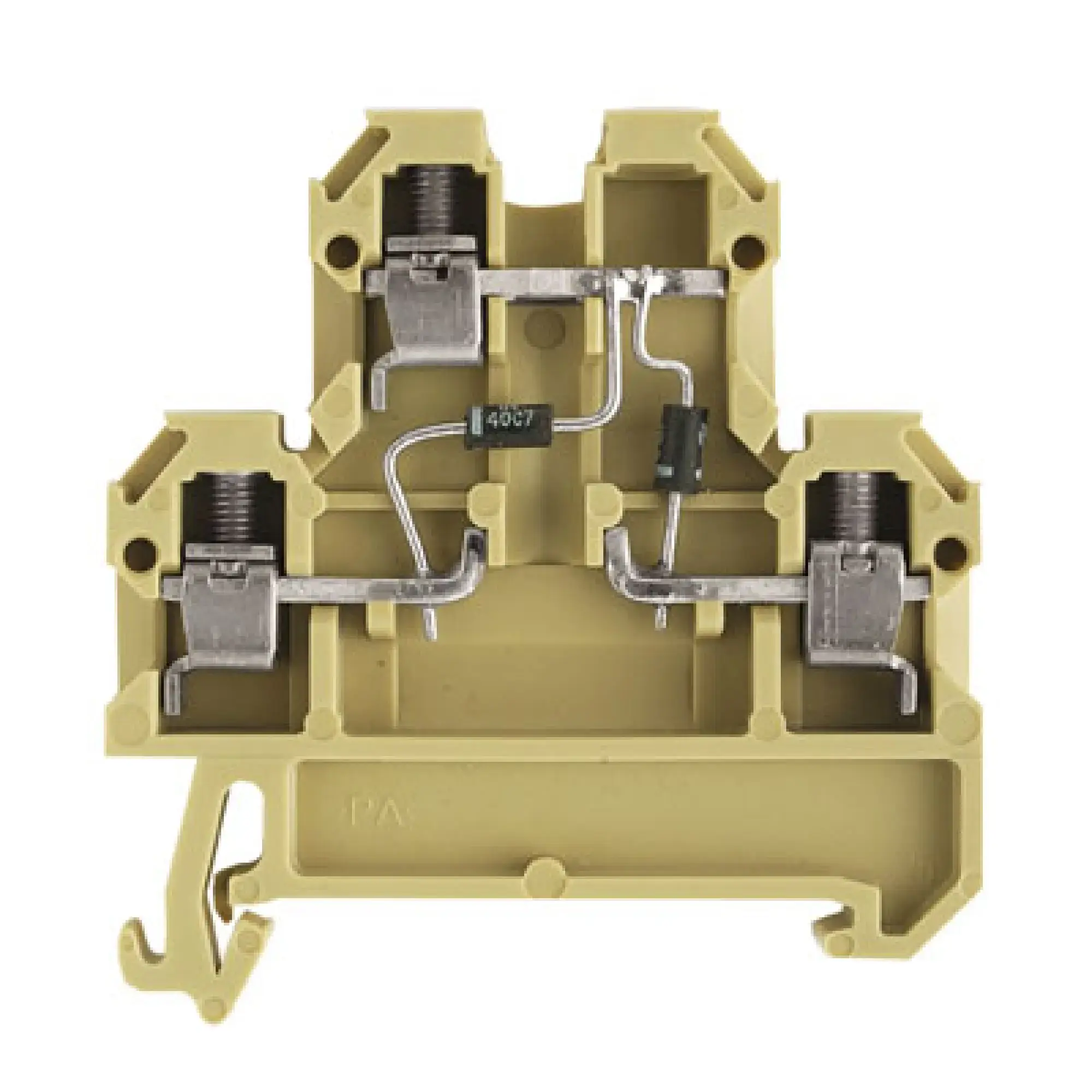 Weidmüller 0396760000 Component terminal block, Screw connection, beige / yellow, 4 mm², 380 V, 380 V, Number of connections: 4, Number of levels: 2, TS 35, V-2, PA 66 (img_001)