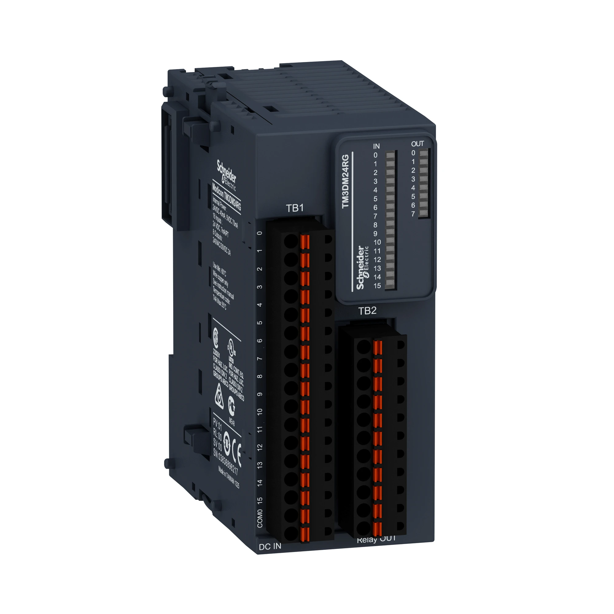Schneider Electric TM3DM24RG Digital Input/Output Module, Modicon TM3, 16 Inputs / 8 Outputs, 24 VDC / 240 VAC, Relays, Spring Terminal Blocks (img_001)