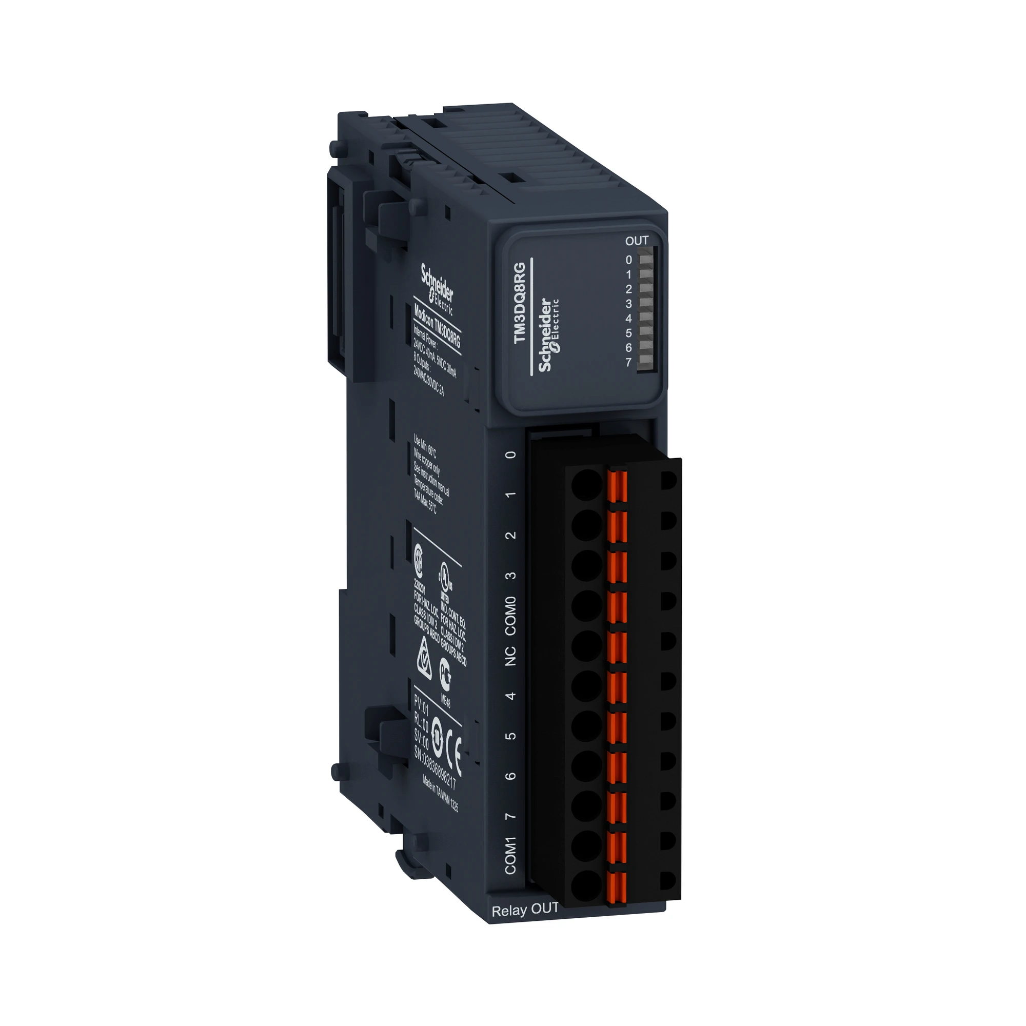 Schneider Electric TM3DQ8RG Digital Output Module, Modicon TM3, 8 Outputs, 24 VDC / 240 VAC, Relay, Spring Terminal Blocks (img_001)