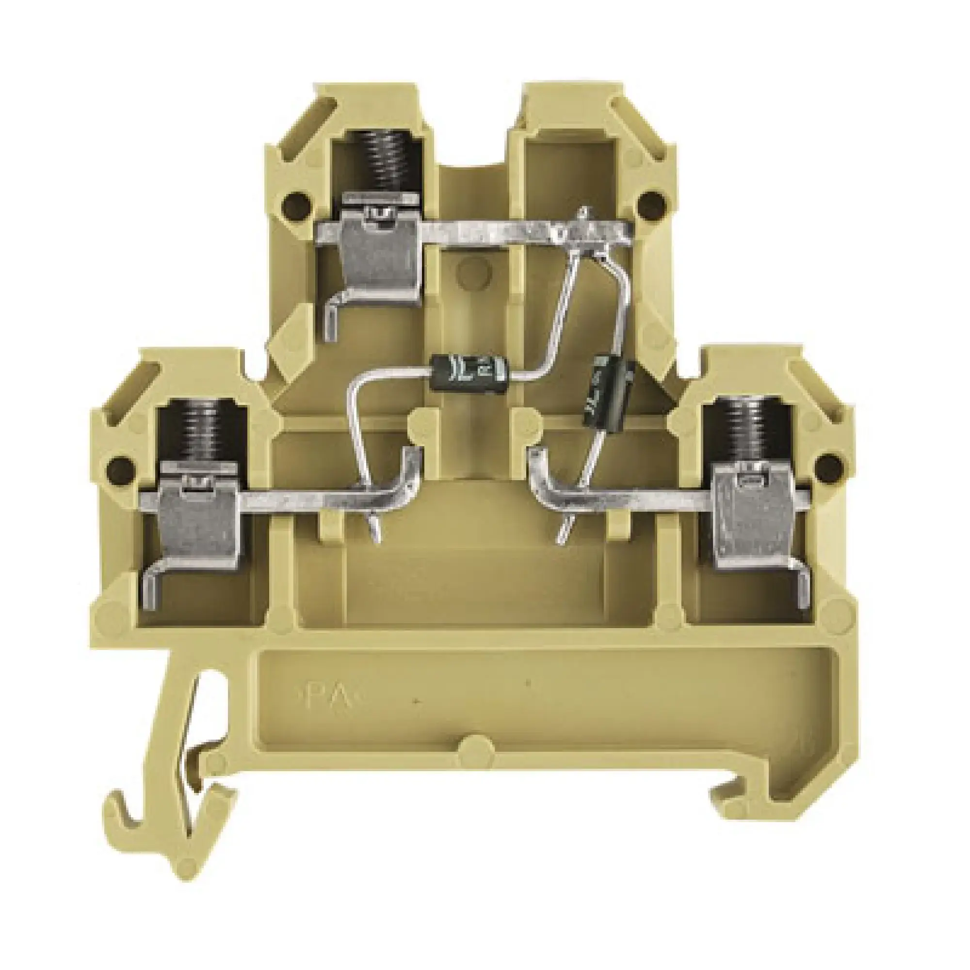 Weidmüller 0396860000 Component terminal block, Screw connection, beige / yellow, 4 mm², 380 V, 380 V, Number of connections: 4, Number of levels: 2, TS 35, V-2, PA 66 (img_001)