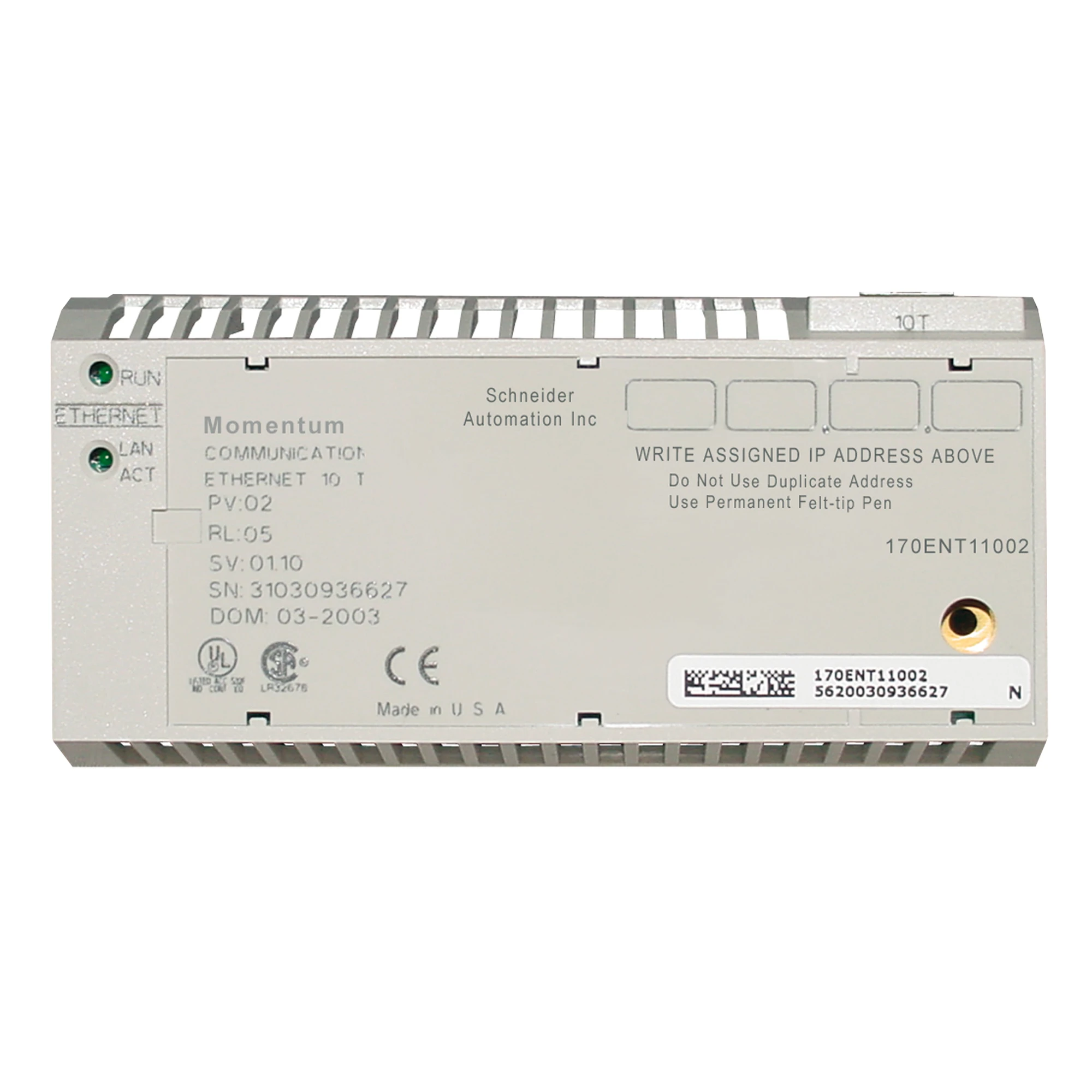 Schneider Electric 170ENT11002 MOMENTUM ETHERNET COMM AD (img_001)