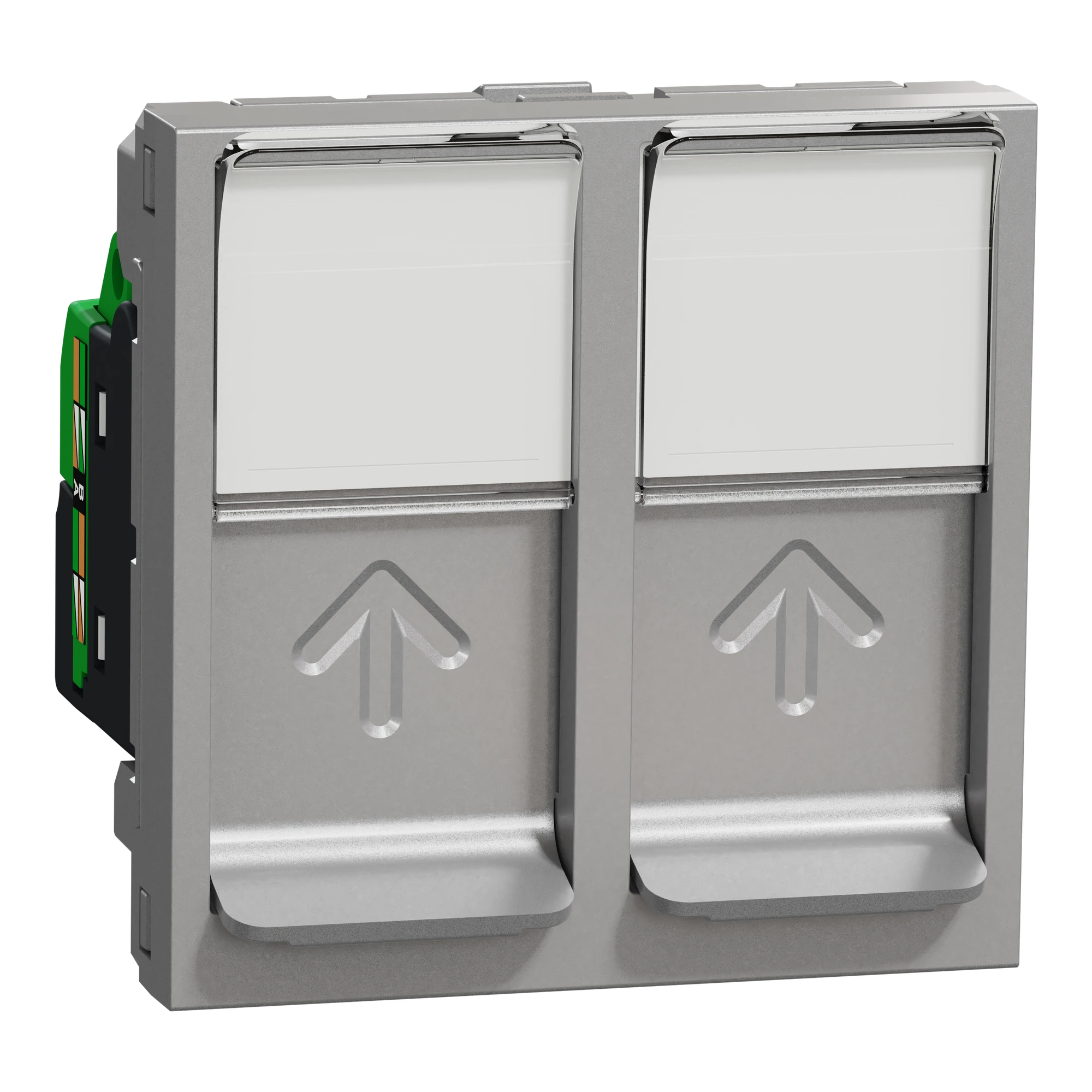 Schneider Electric NU342030 Optiline 45/Unica Data Outlet 2xRJ45 Cat5e Dust Protection Aluminum (img_001)