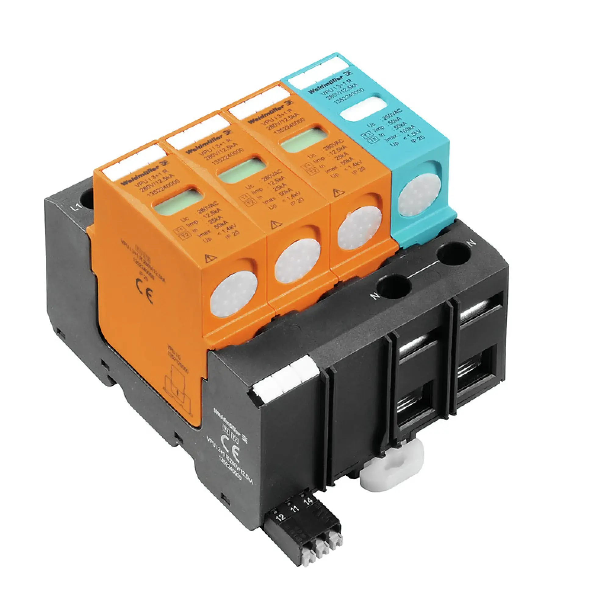 Weidmüller 1352240000 Surge voltage arrester  (power supply systems), with remote contact, Type I + II, Low voltage network: TN-C-S, TN-S, III, IV, AC, 230 V (img_001)