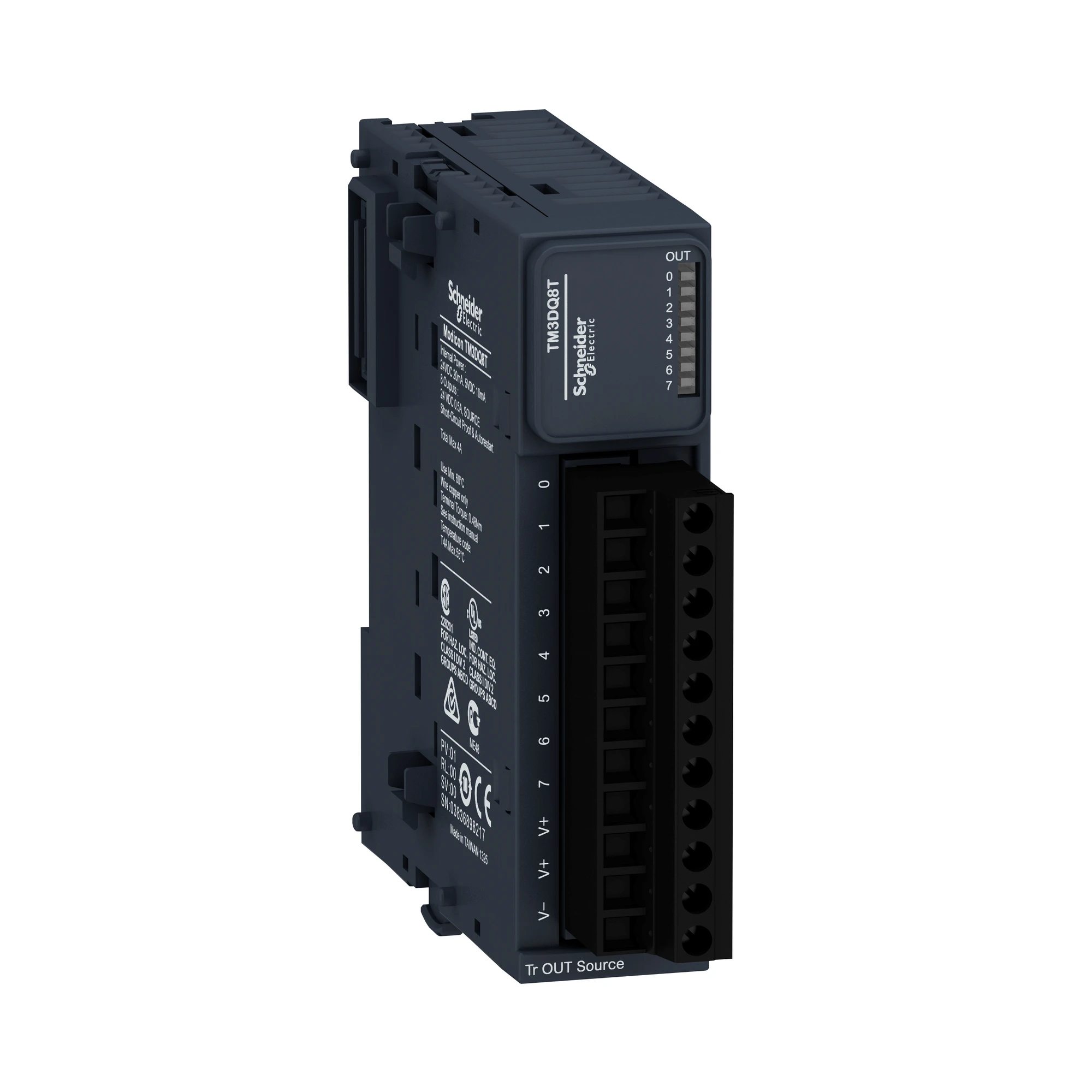 Schneider Electric TM3DQ8T Digital output module, Modicon TM3, 8 outputs, 24 VDC, Source Transistor, Screw terminals (img_001)