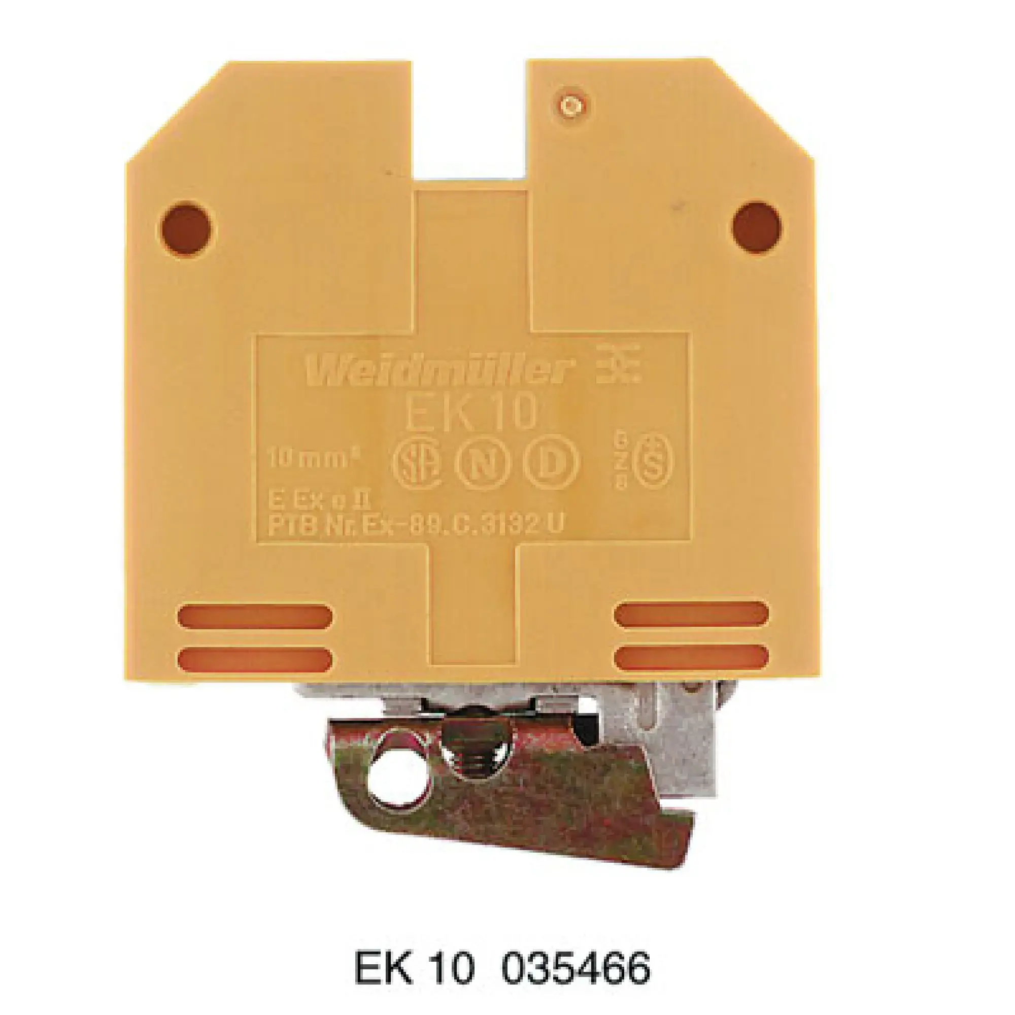 Weidmüller 0354660000 PE terminal, Screw connection, yellow, green, 10 mm², 800 V, Number of connections: 2, Number of levels: 1, TS 32, V-2, PA 66 (img_001)