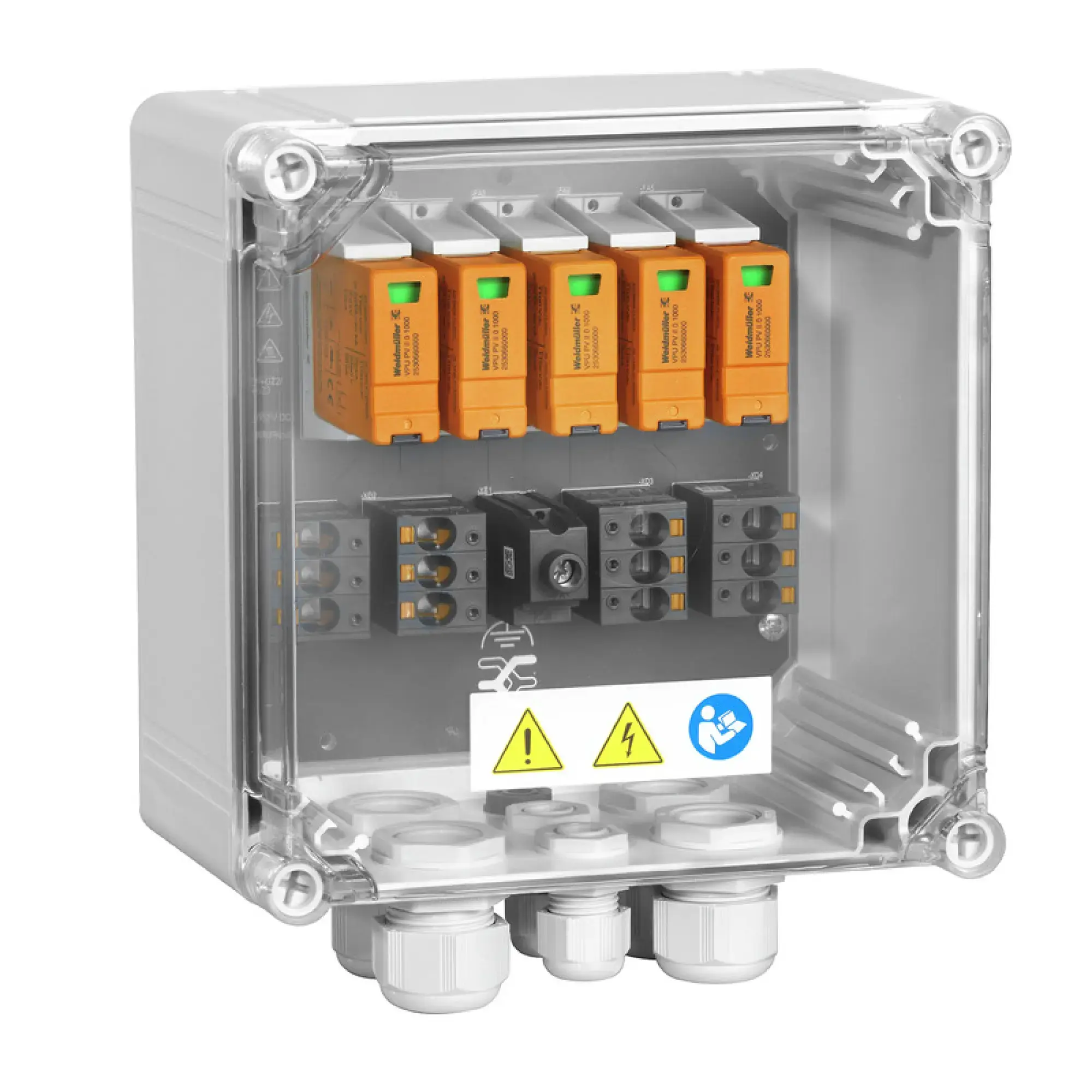 Weidmüller 2866330000 Combiner Box (Photovoltaik), 1100 V, 2 MPP's, 2 Inputs / 1 Output per MPP, Surge protection II, Cable gland (img_001)