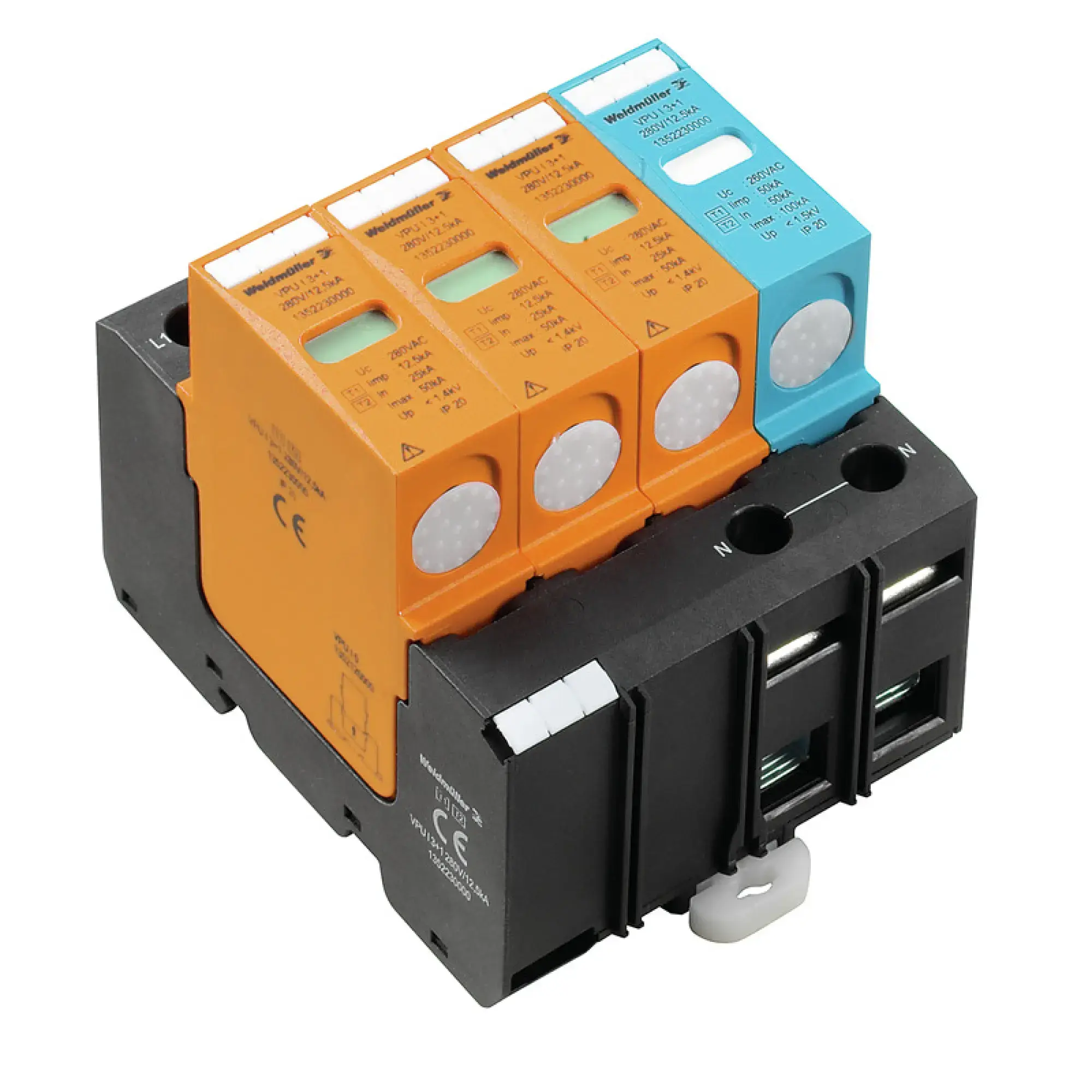 Weidmüller 1352230000 Surge voltage arrester  (power supply systems), without telecomm. contact, Type I + II, Low voltage network: TN-C-S, TN-S, III, IV, AC, 230 V (img_001)
