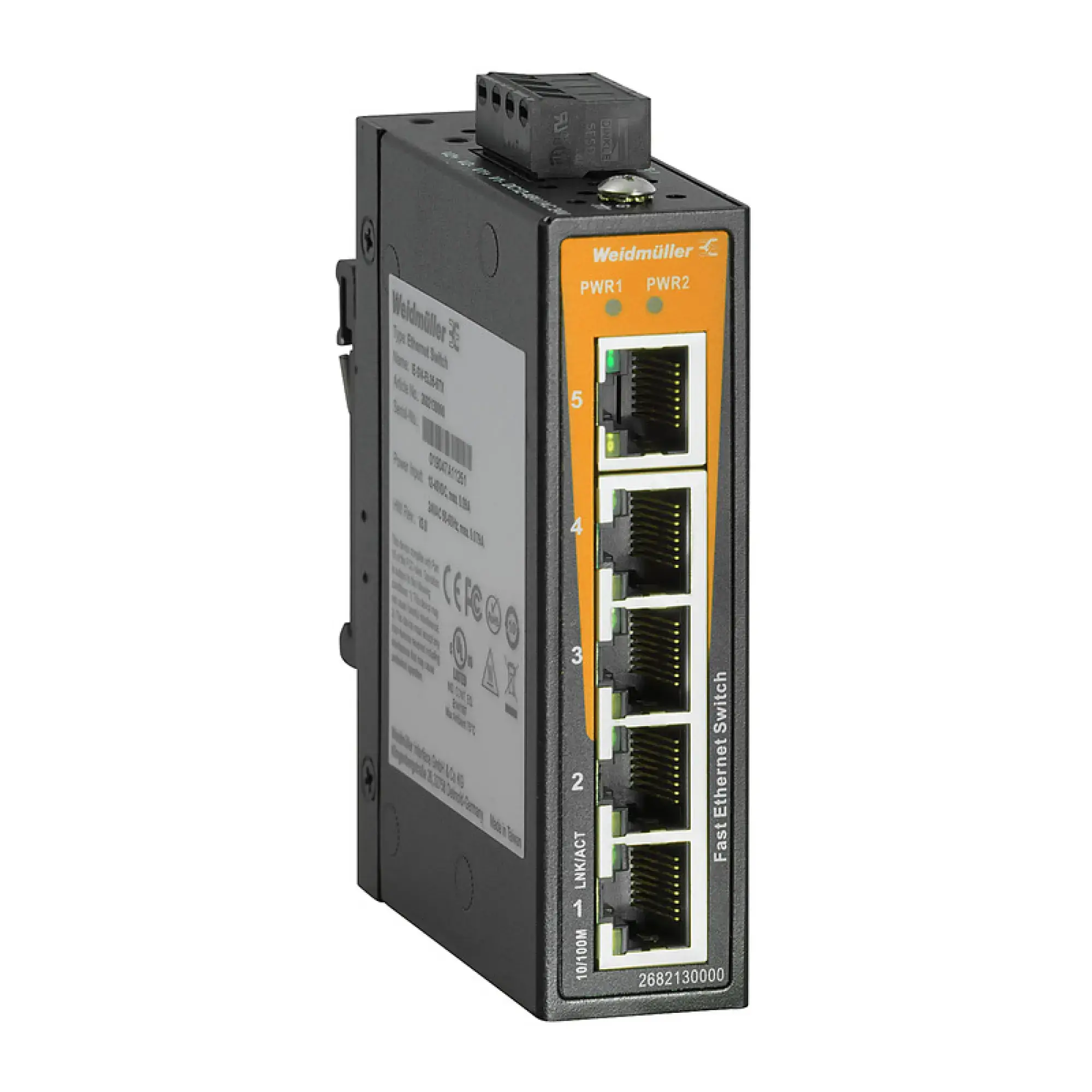Weidmüller 2682130000 Network switch (unmanaged), unmanaged, Fast Ethernet, Number of ports: 5x RJ45, -40 °C...75 °C, IP30 (img_001)