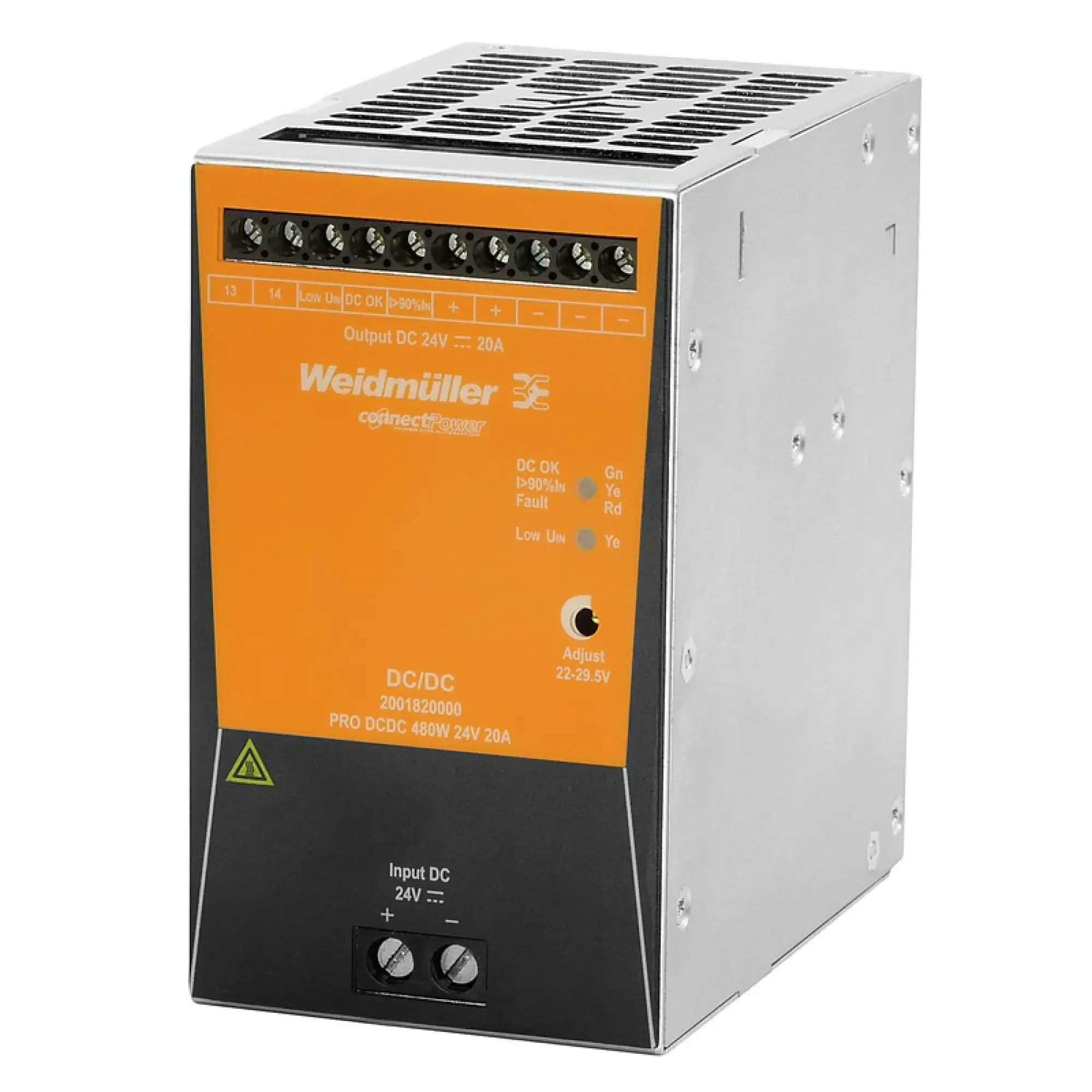 Weidmüller 2001820000 DC/DC converter, DC/DC converter, 24 V DC, 24 V DC ± 1 %, 480 W, typ. > 93% (img_001)