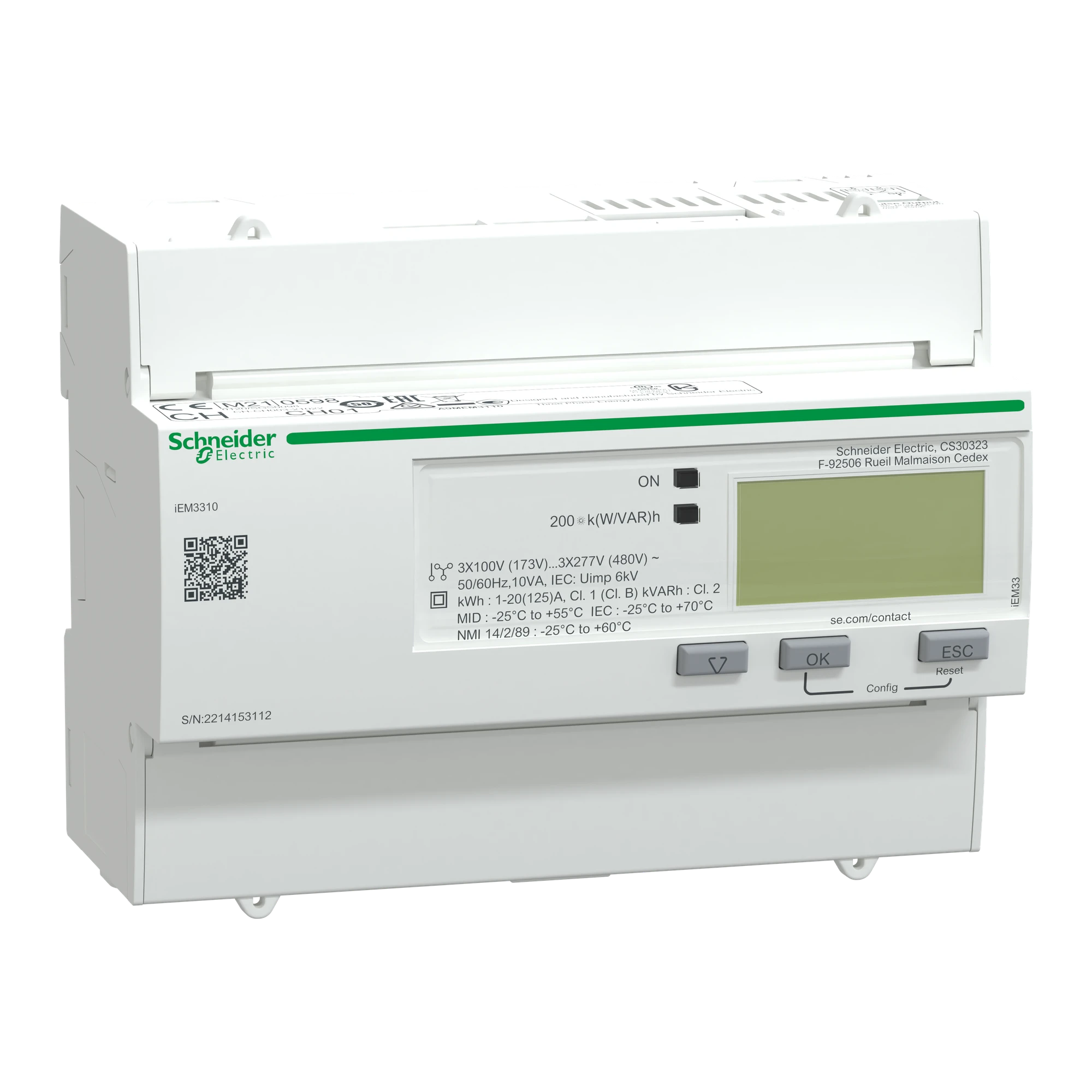 Schneider Electric A9MEM3310 IEM3310 Energy Meter, 3-phase, 125A, S0 Pulse (img_001)