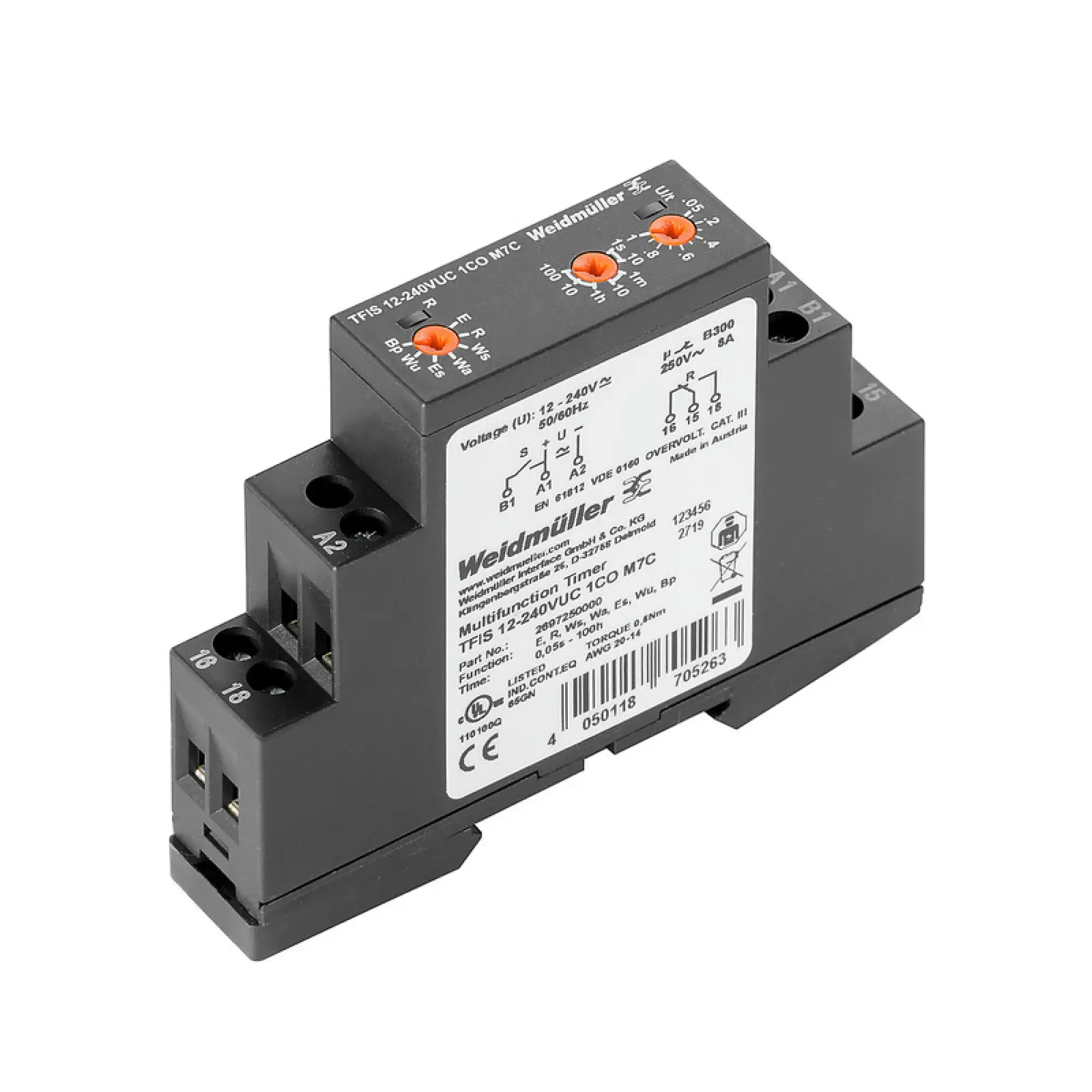 Weidmüller 2697250000 Timing relay, 12...240 V UC -10 % / +10 %, 1 CO contact (AgNi) , 8 A, Screw connection (img_001)