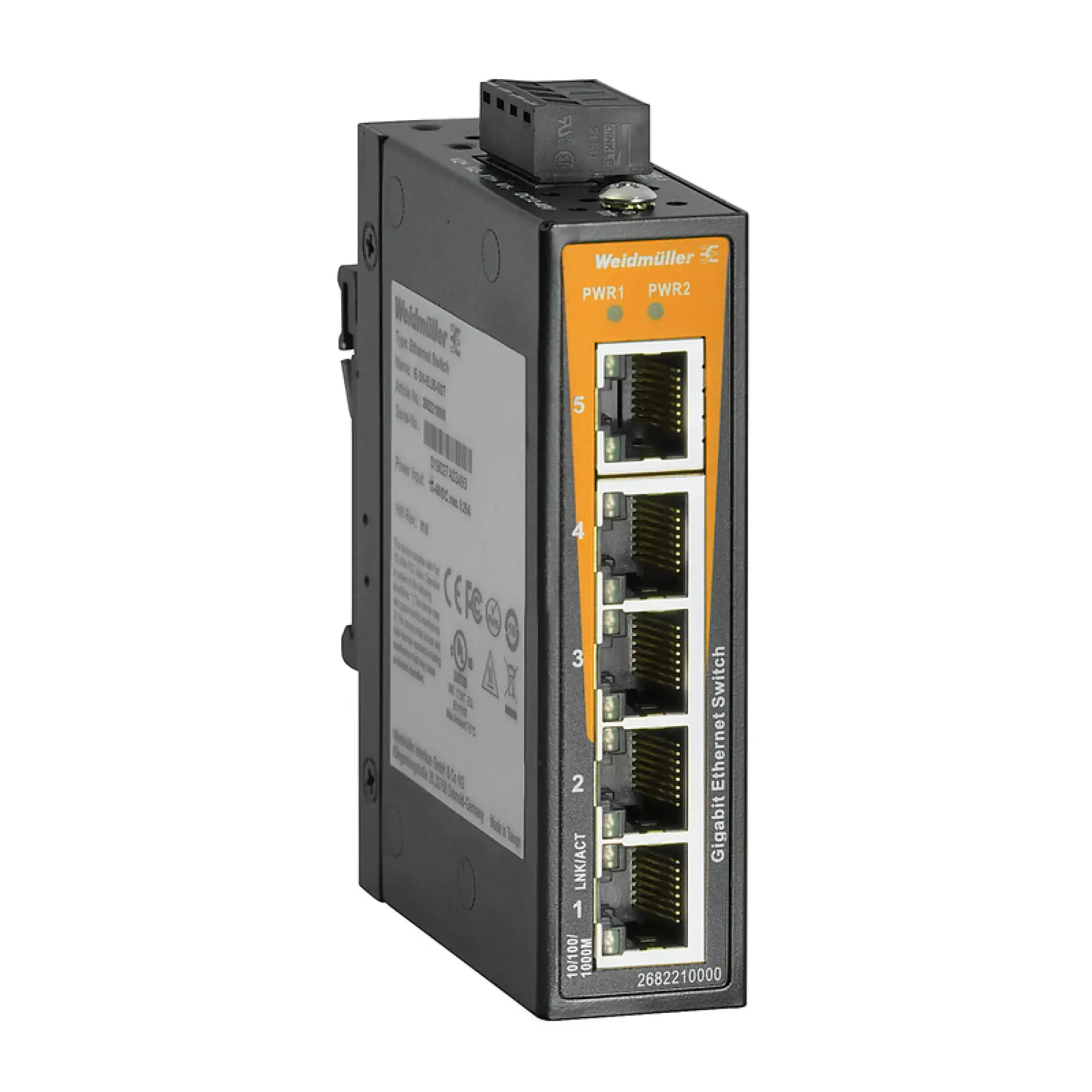Weidmüller 2682210000 Network switch (unmanaged), unmanaged, Gigabit Ethernet, Number of ports: 5x RJ45, -40 °C...75 °C, IP30 (img_001)