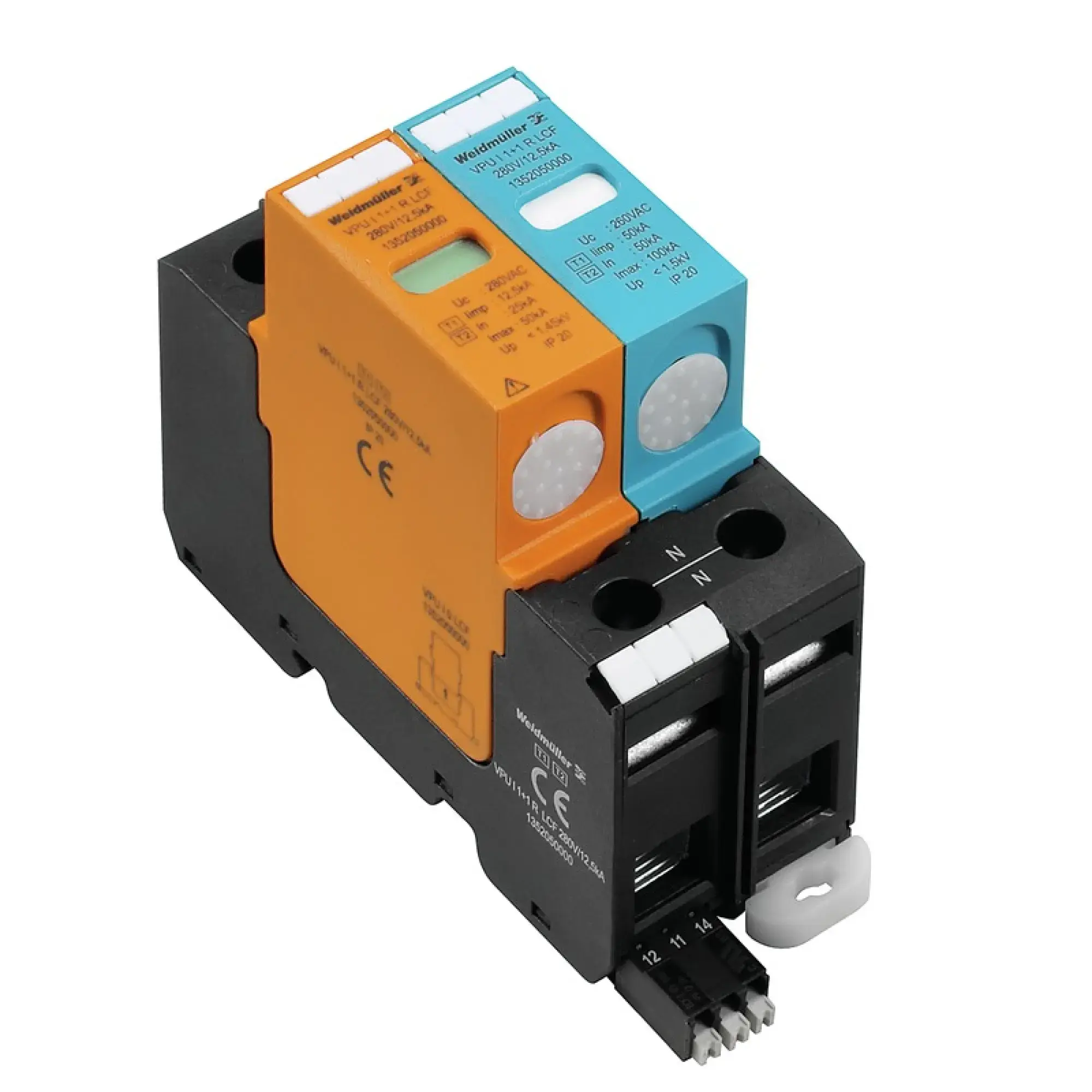 Weidmüller 1352050000 Surge voltage arrester  (power supply systems), with remote contact, Leakage-current-free, Type I + II, Low voltage network: Single-phase, IT with N, (img_001)