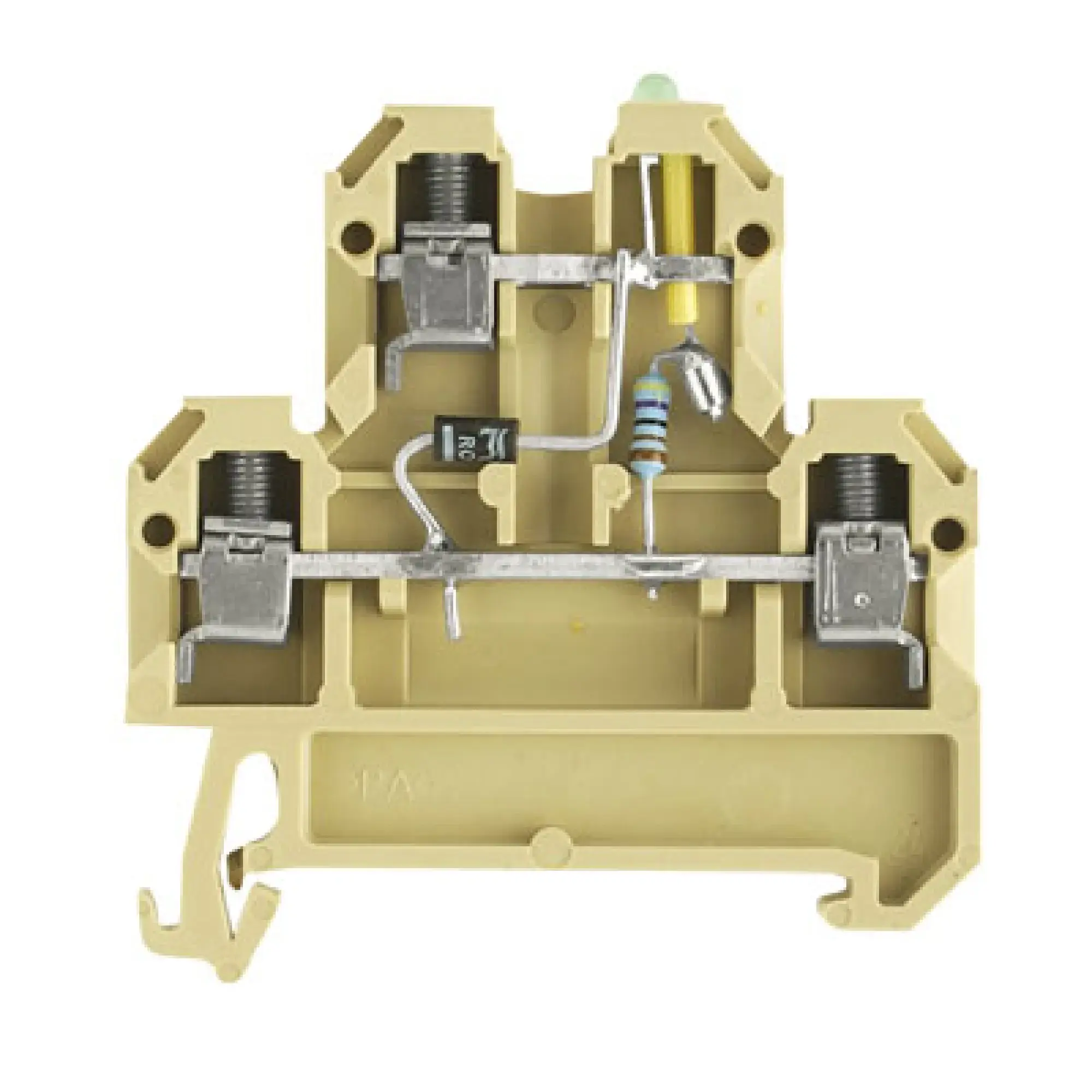 Weidmüller 0210460000 Multi-tier modular terminal, Screw connection, beige / yellow, 4 mm², 24 V, 24 V, Number of connections: 4, Number of levels: 2, TS 35, V-2, PA 66 (img_001)