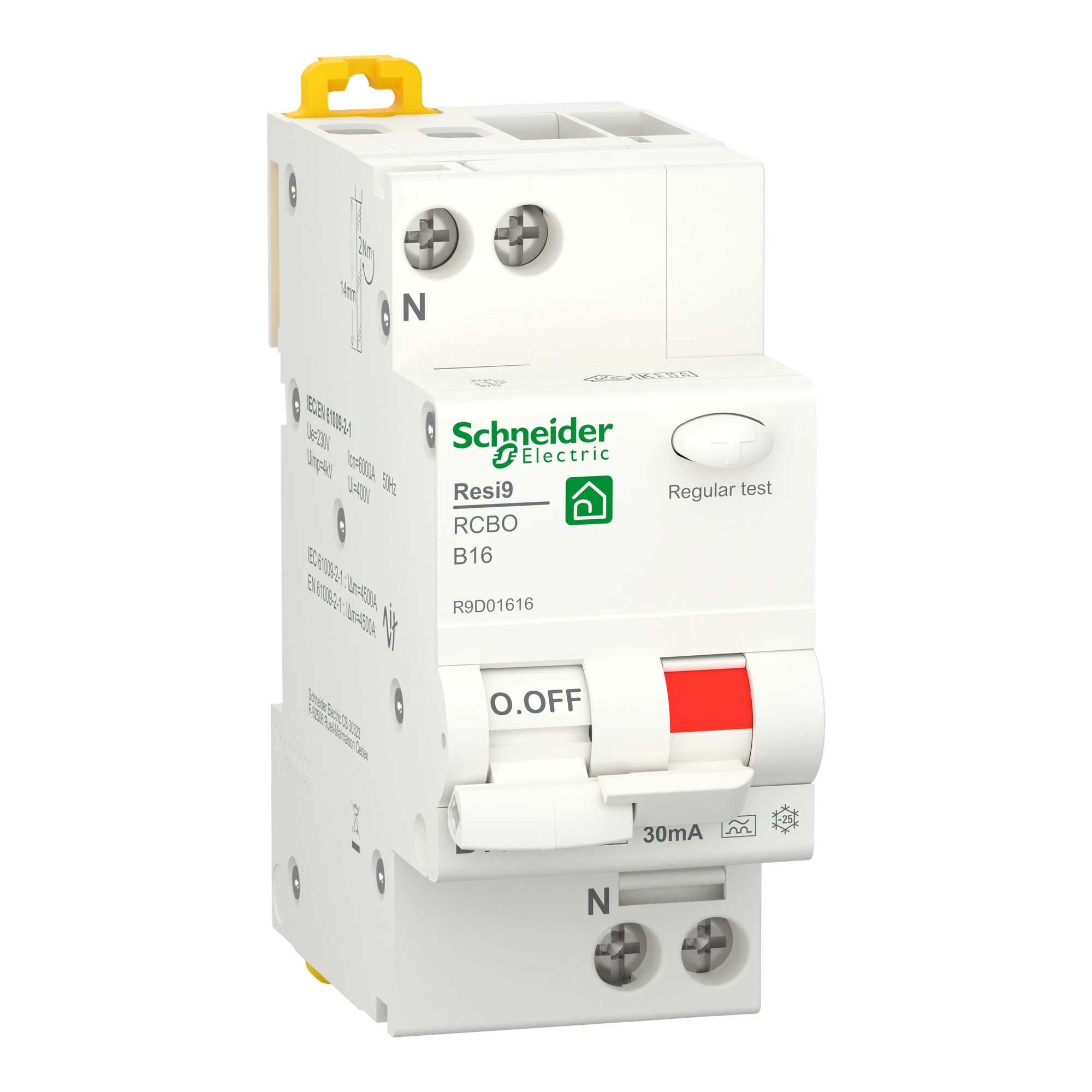 Schneider Electric R9D01616 RCBO Resi9 1P+N, 16A, B-Curve, 30mA, Type A, 6kA (img_001)
