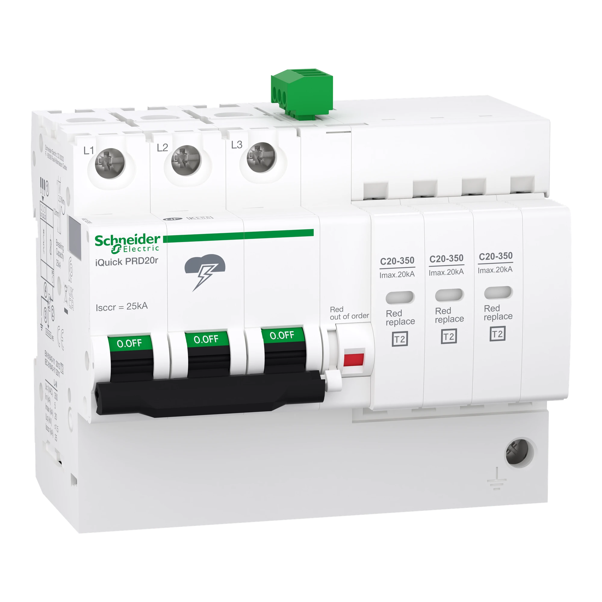 Schneider Electric A9L16296 Surge Protector iQuick PRD20r, Plug-in Protection Modules 3P, Imax 20kA (img_001)