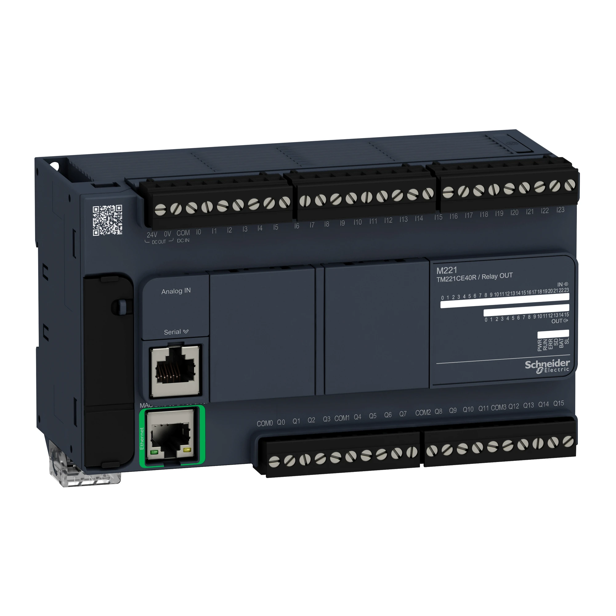 Schneider Electric TM221CE40R PLC Control, Modicon M221, Compact format, 40 I/O, Ethernet, Modbus, 100 to 240 VAC, Relay outputs, Screw terminals (img_001)