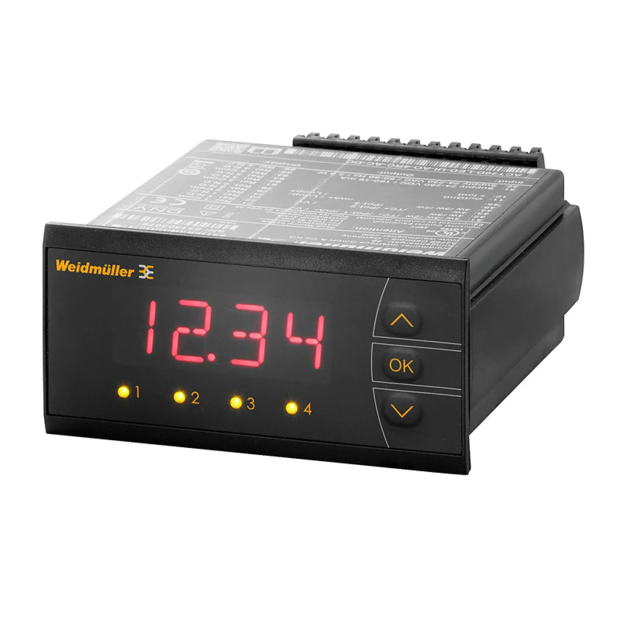 Weidmüller 2920060000 Display, Input : I/U universal, Temperature, Potentiometer, Output : Display, analogue V / mA, 4 x Relay, Voltage supply: 21.6...253 VAC, (50...60 Hz) (img_001)