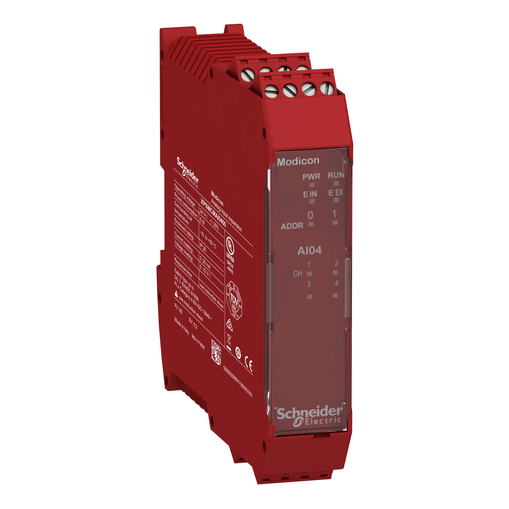 Schneider Electric XPSMCMAI0400 Analog Expansion Module Modicon XPSMCM, 4 safe analog inputs, 0/2-10V, 0/4-20 mA, screw terminals (img_001)