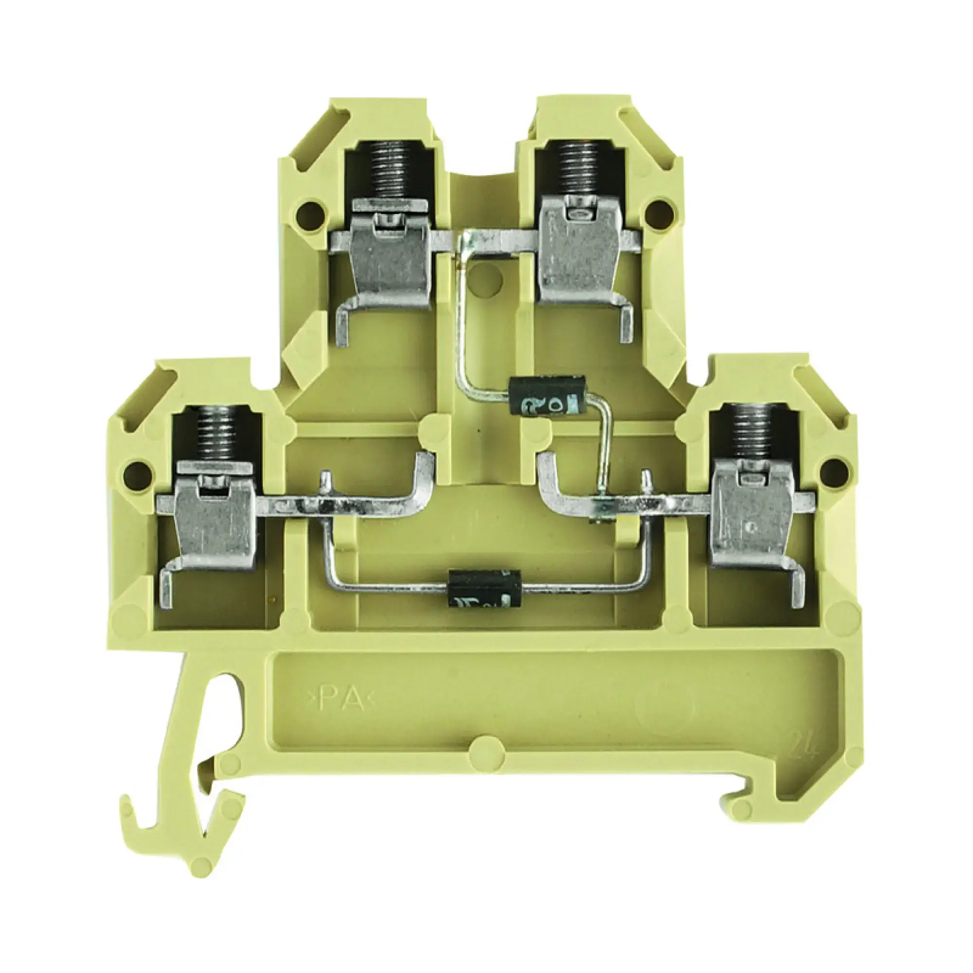 Weidmüller 0396660000 Component terminal block, Screw connection, beige / yellow, 4 mm², 380 V, 380 V, Number of connections: 4, Number of levels: 2, TS 35, V-2, PA 66 (img_001)
