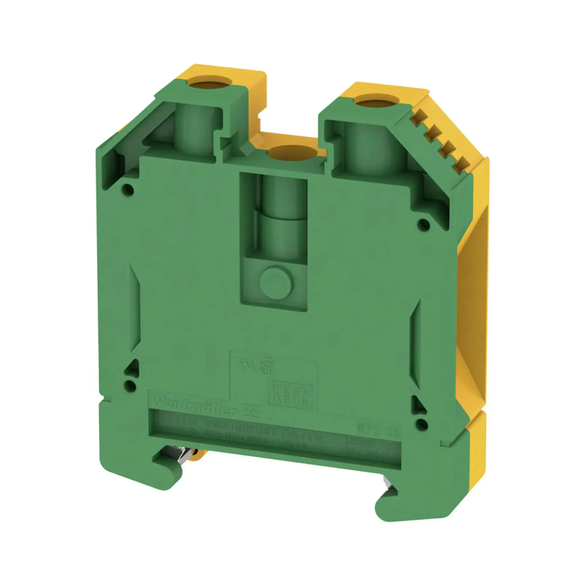 Weidmüller 1012600000 PE terminal, Screw connection, Green/yellow, 35 mm², 800 V, Number of connections: 2, Number of levels: 1, TS 35, V-0, Wemid (img_001)