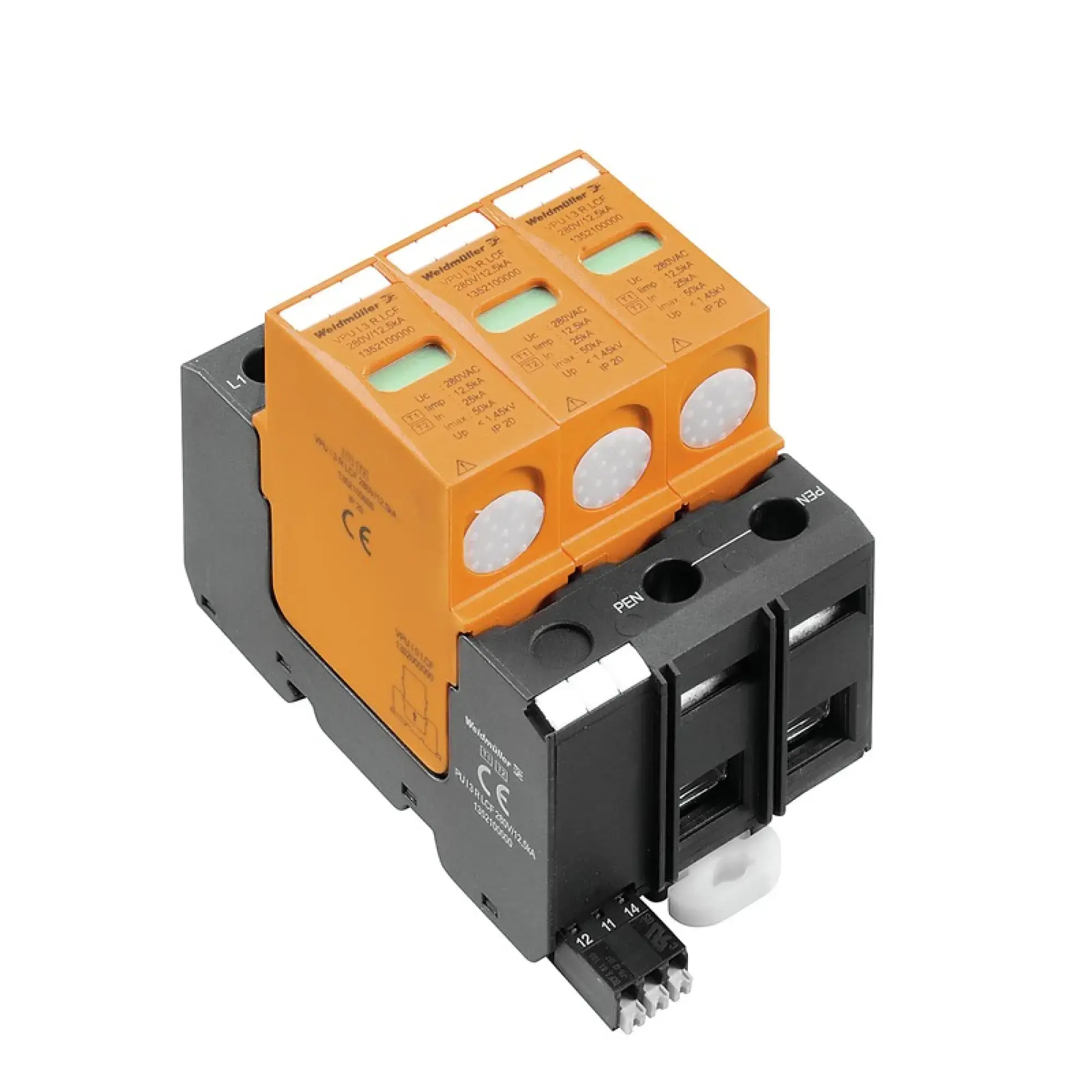 Weidmüller 1352100000 Surge voltage arrester  (power supply systems), with remote contact, Leakage-current-free, Type I + II, Low voltage network: TN-C, III, IV, AC, 230 V (img_001)